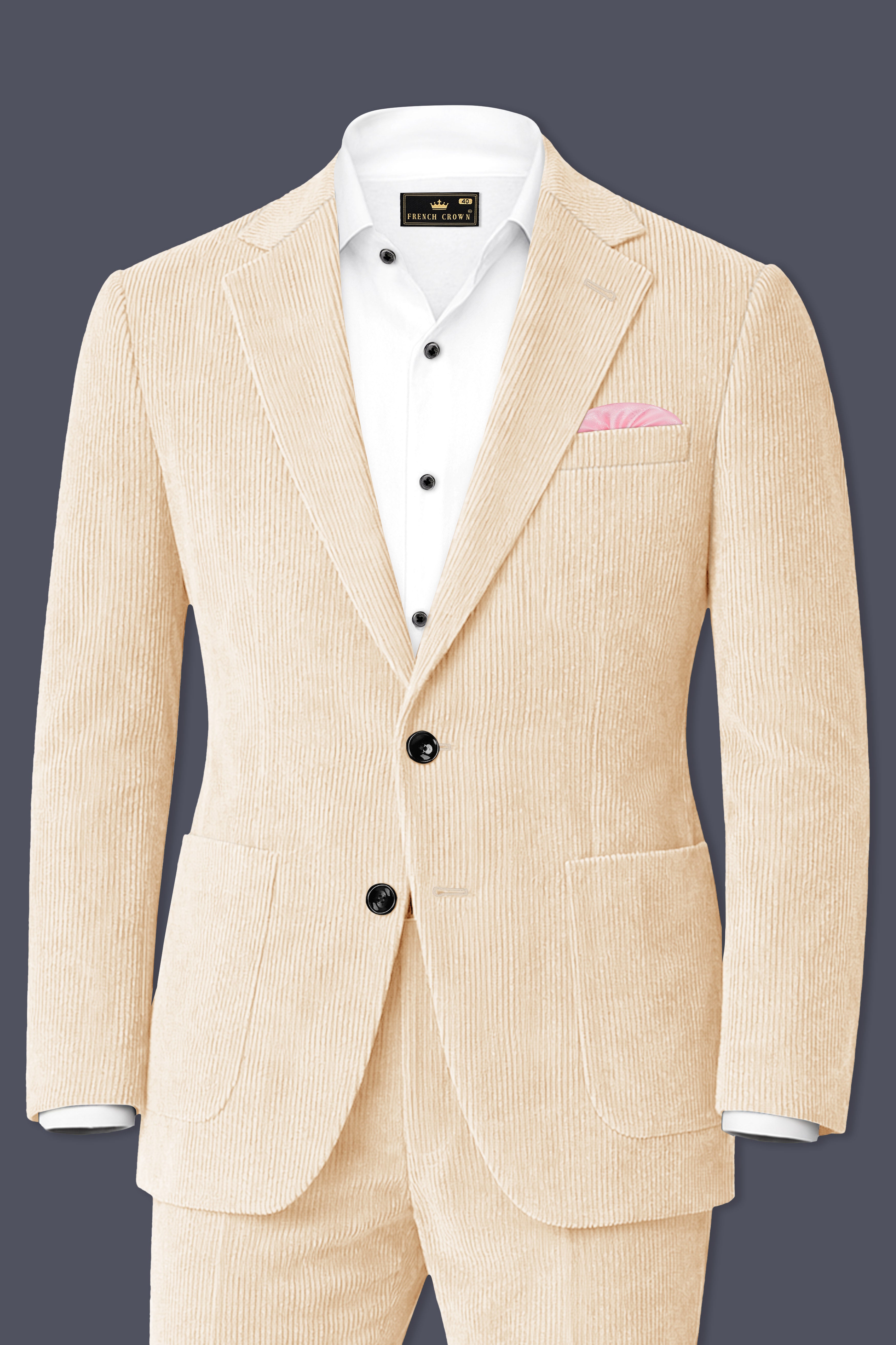 Hispanoro-Spanish Cream Corduroy Single Breasted Sports Suit
