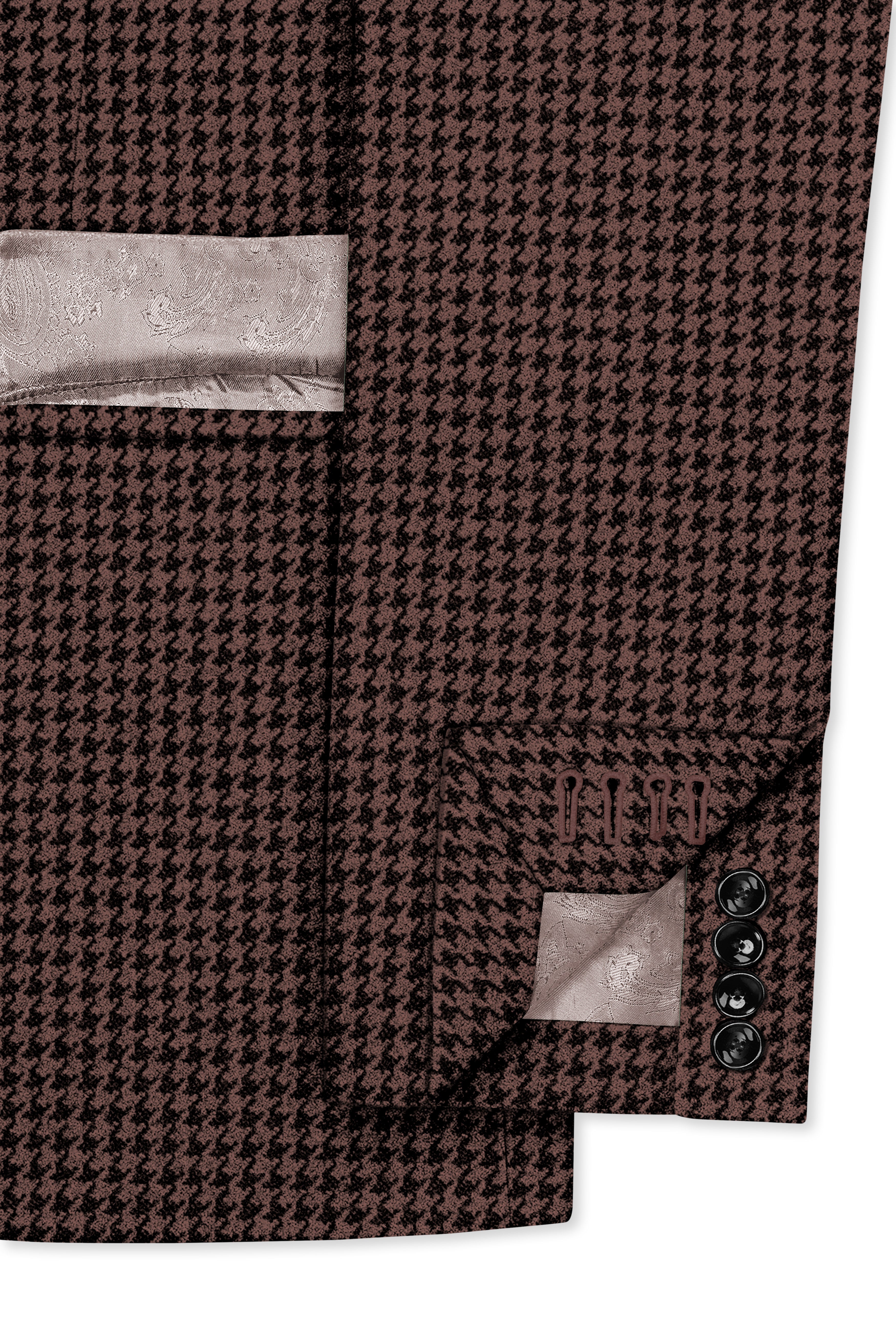 Sylvan-Woody Brown Classic Houndstooth Textured Tweed Double Breasted Suit