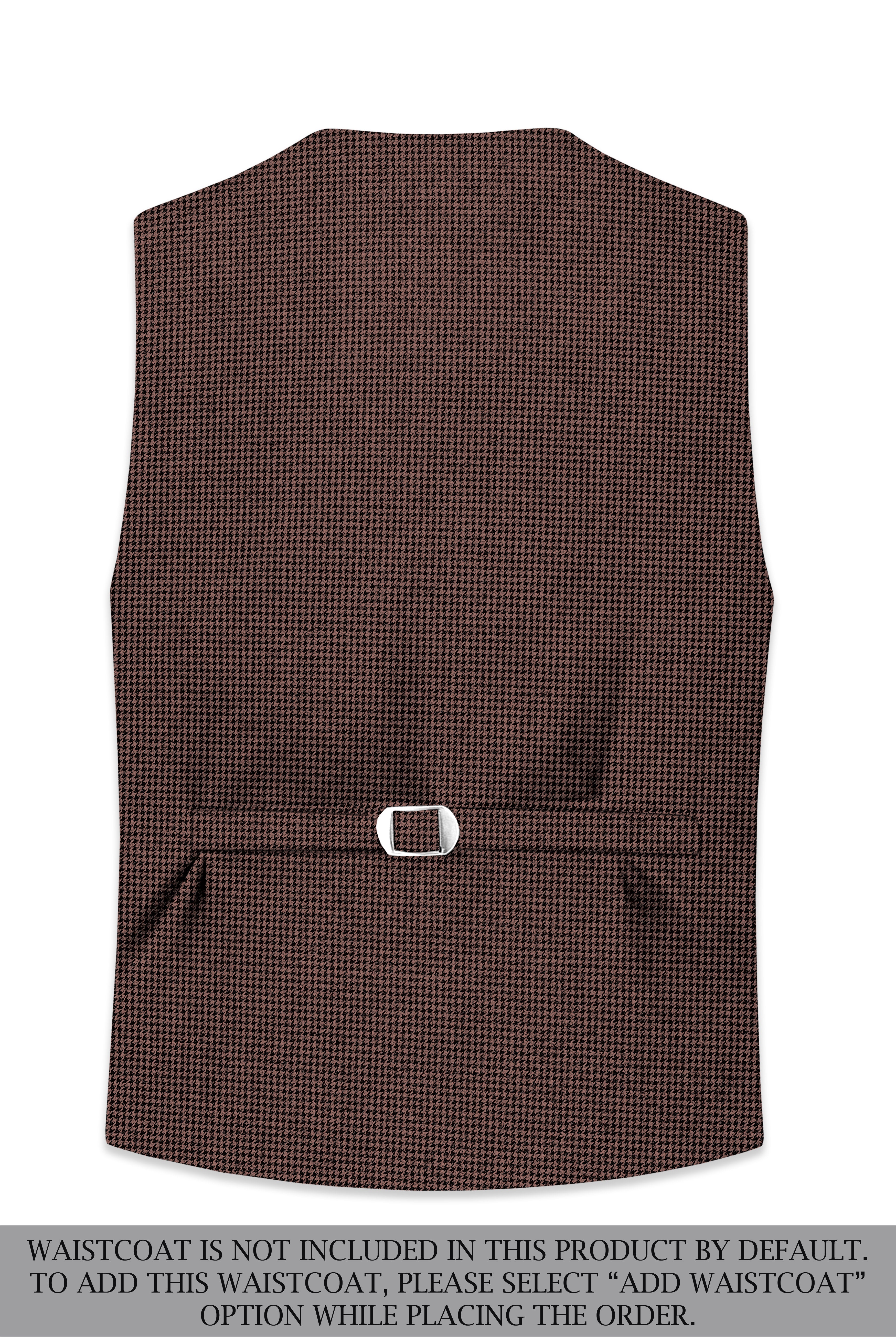 Sylvan-Woody Brown Classic Houndstooth Textured Tweed Double Breasted Suit