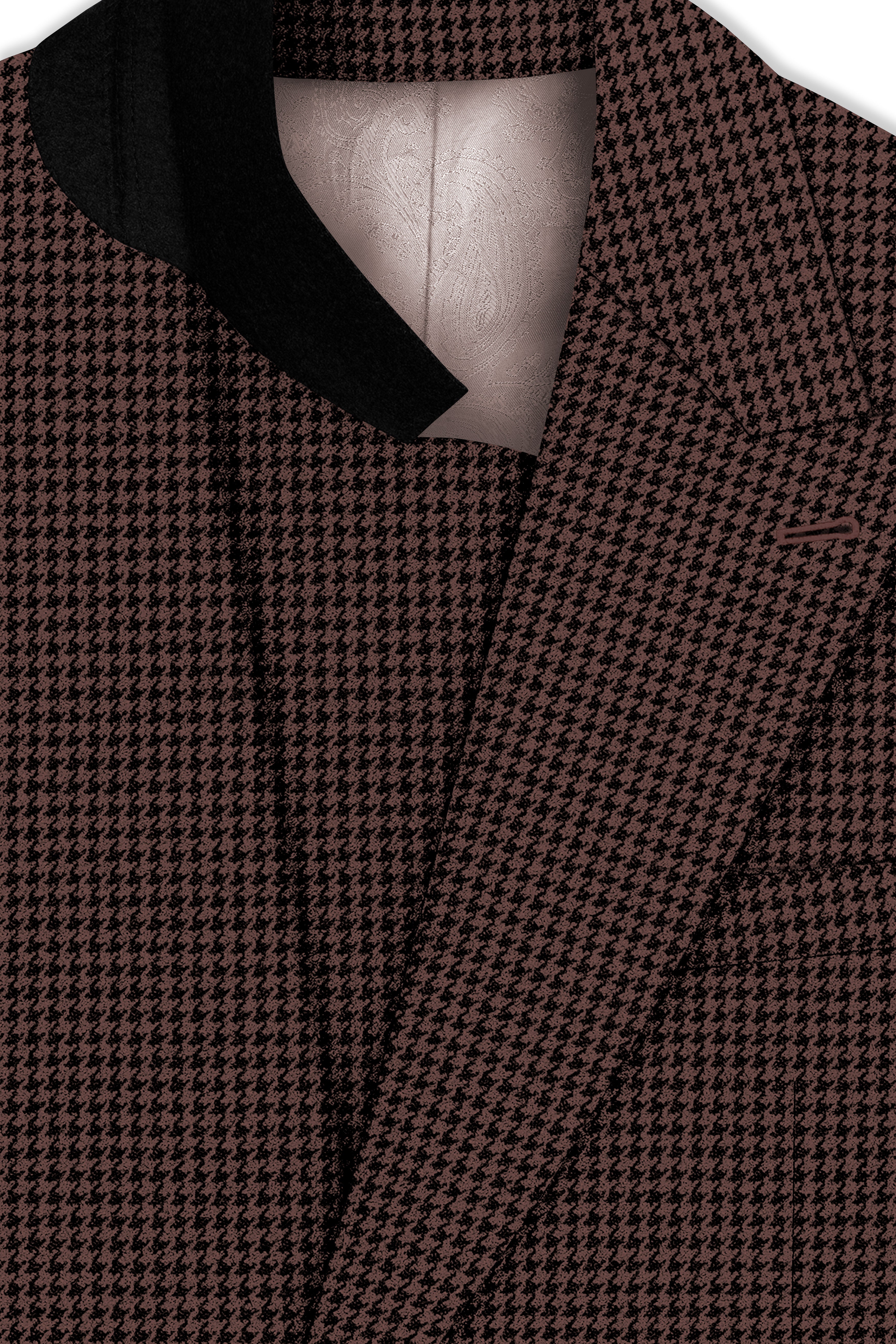 Sylvan-Woody Brown Classic Houndstooth Textured Tweed Double Breasted Suit