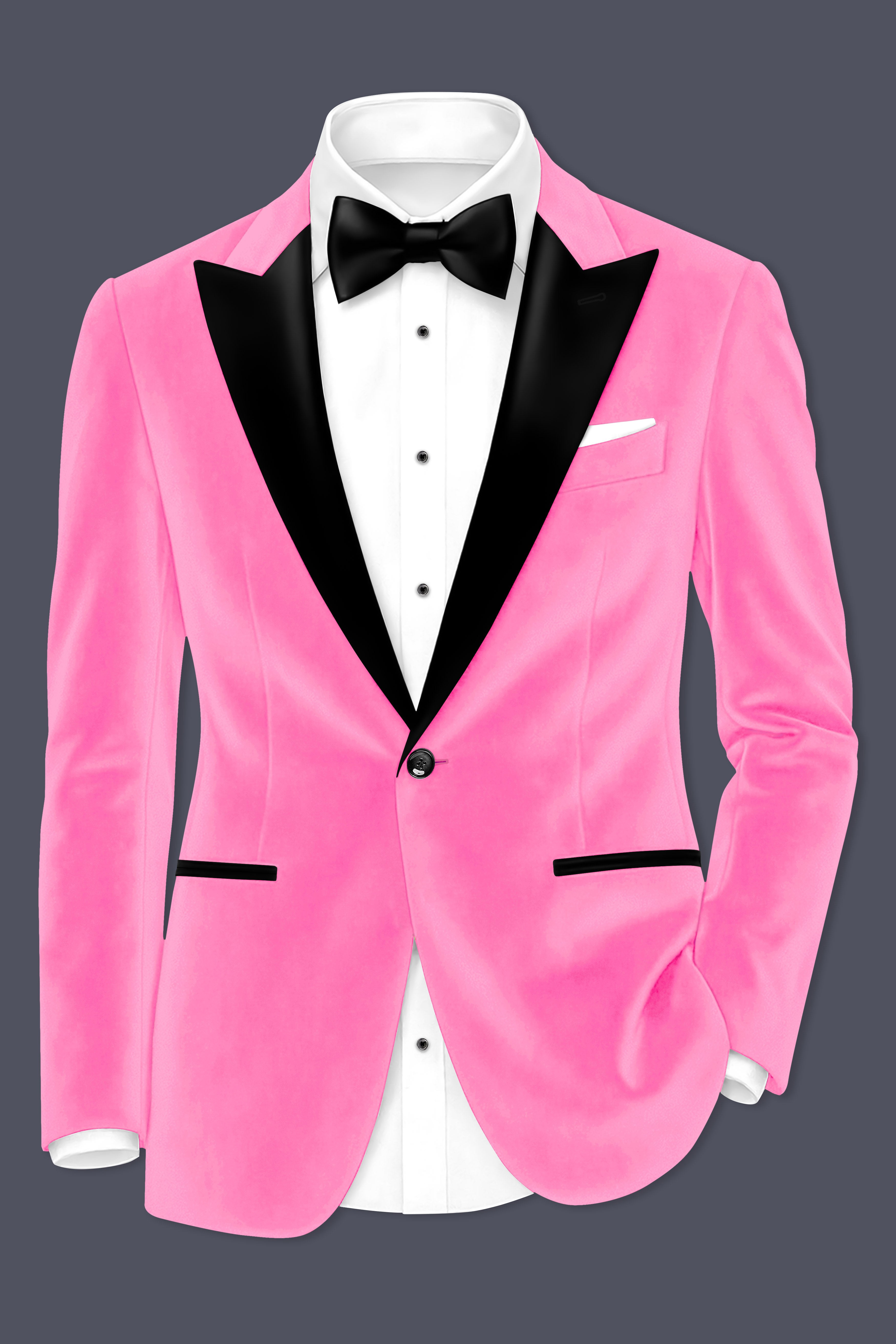 Regalis-Carnation Pink Velvet Peak Lapel Tuxedo Suit