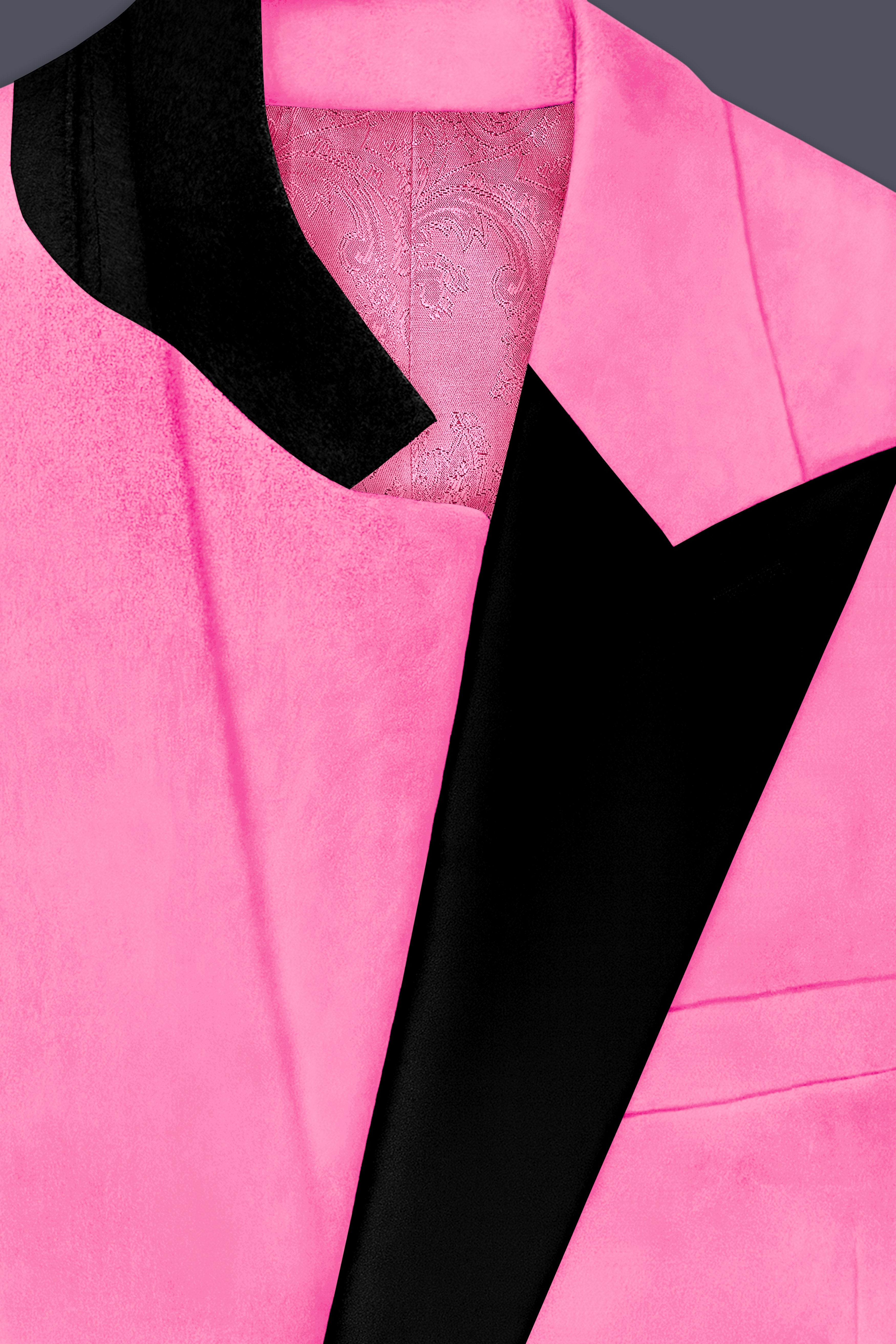 Regalis-Carnation Pink Velvet Peak Lapel Tuxedo Suit