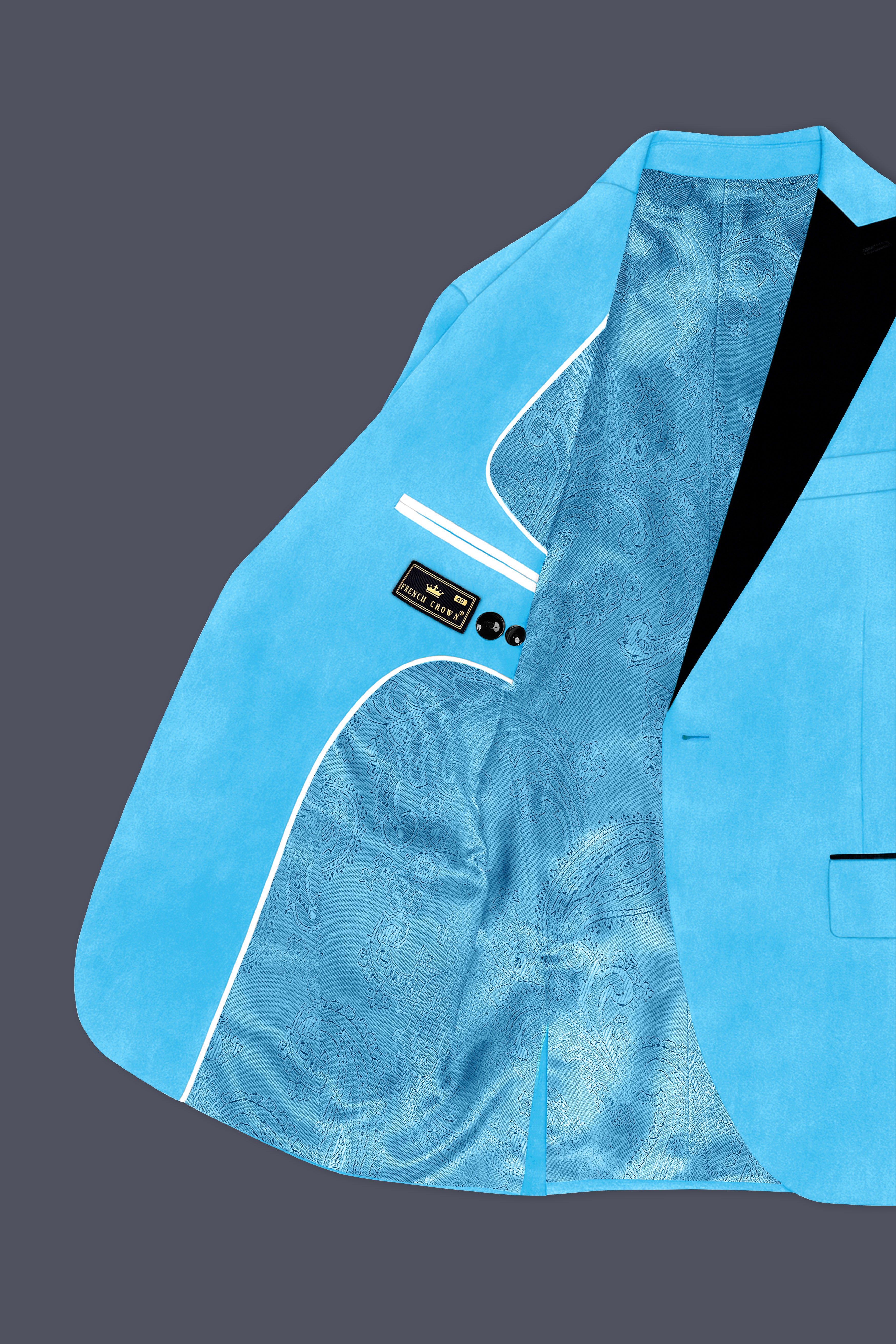 Azurion-Picton Blue Velvet Peak Lapel Tuxedo Suit