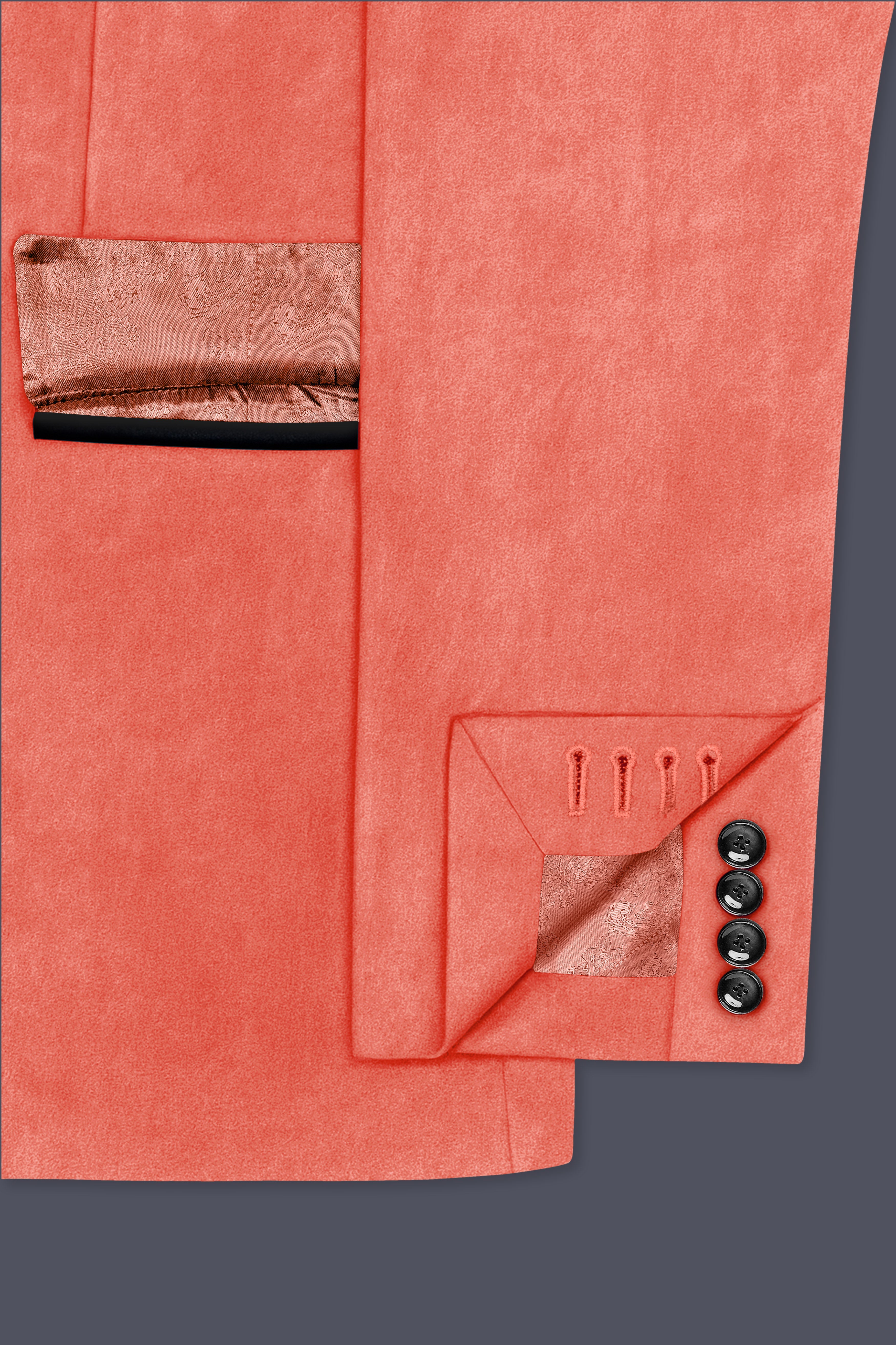 Saffron-Bittersweet Orange Velvet Peak Lapel Tuxedo Suit