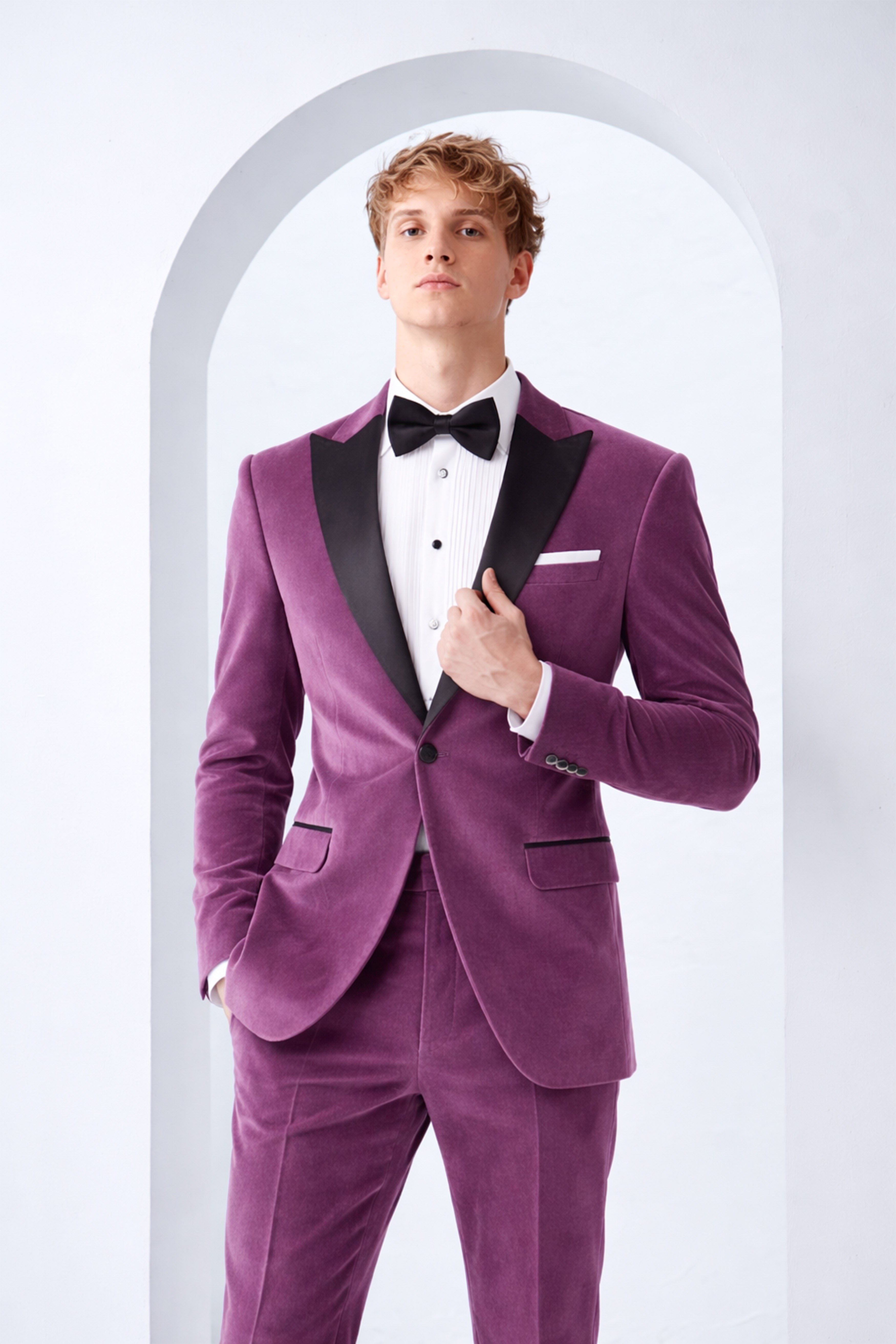 Imperial-Cannon Purple Velvet Peak Lapel Tuxedo Suit
