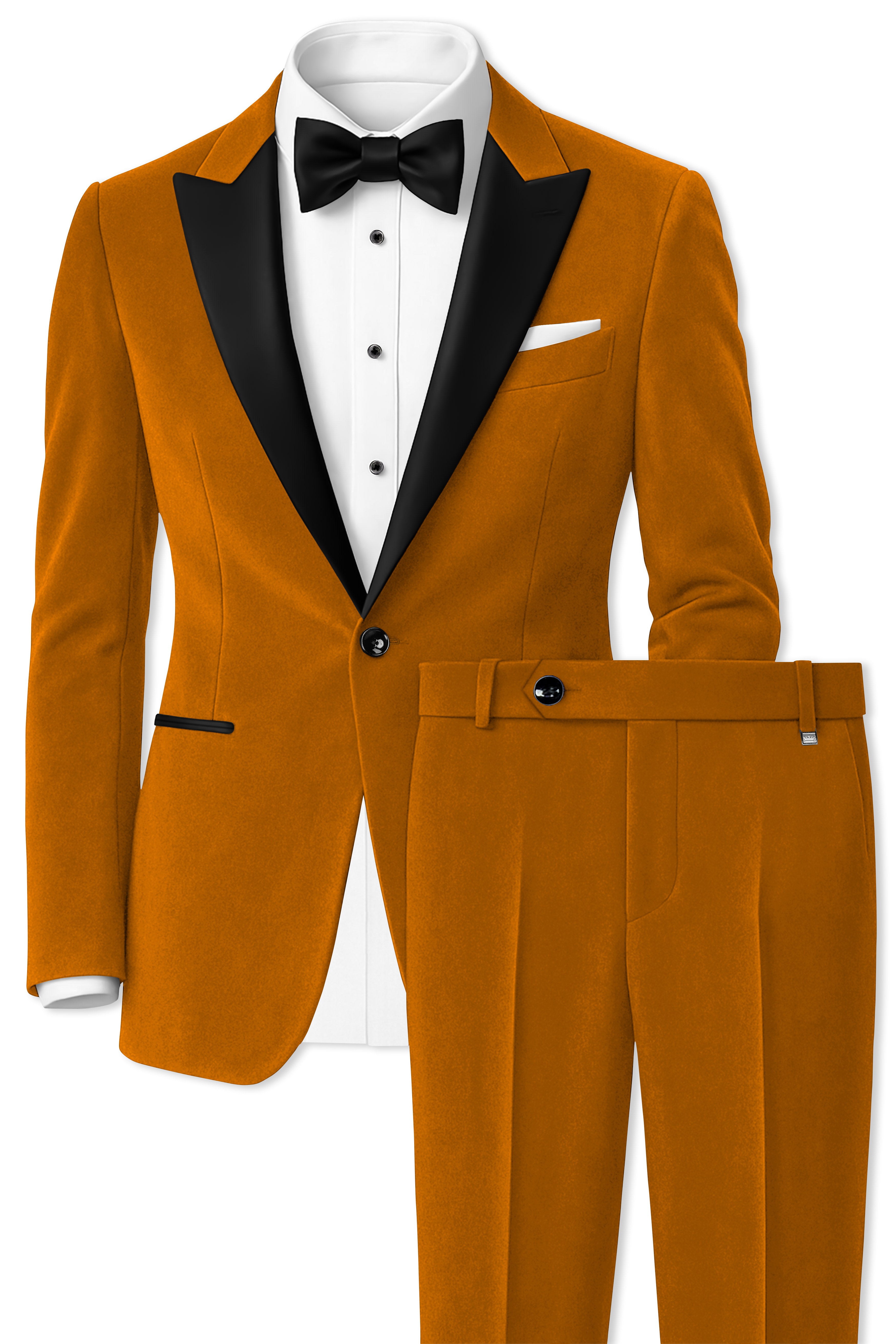 Volcan-Fiery Orange Velvet Peak Lapel Tuxedo Suit