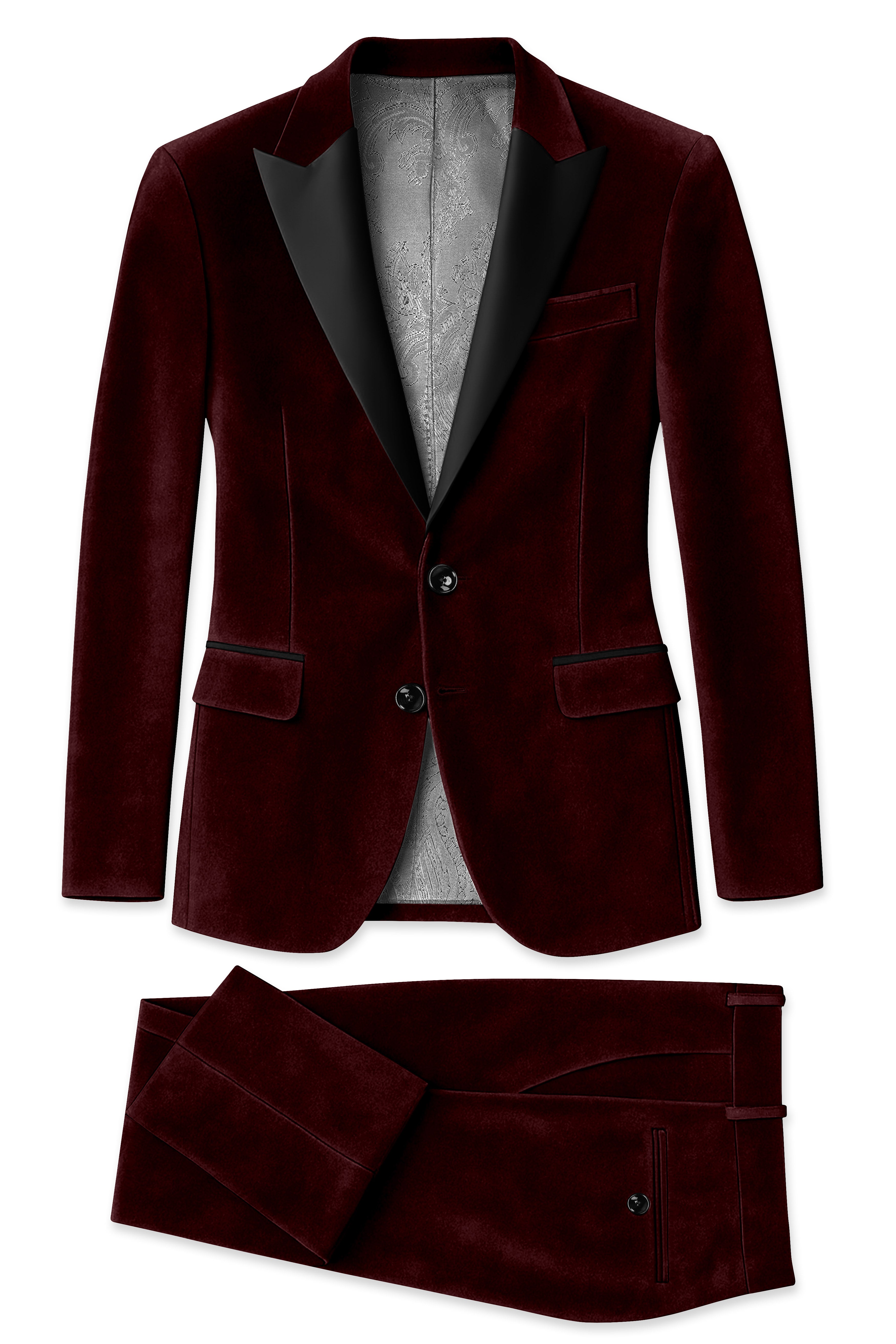 Heritage-Creole Maroon Velvet Peak Lapel Tuxedo Suit