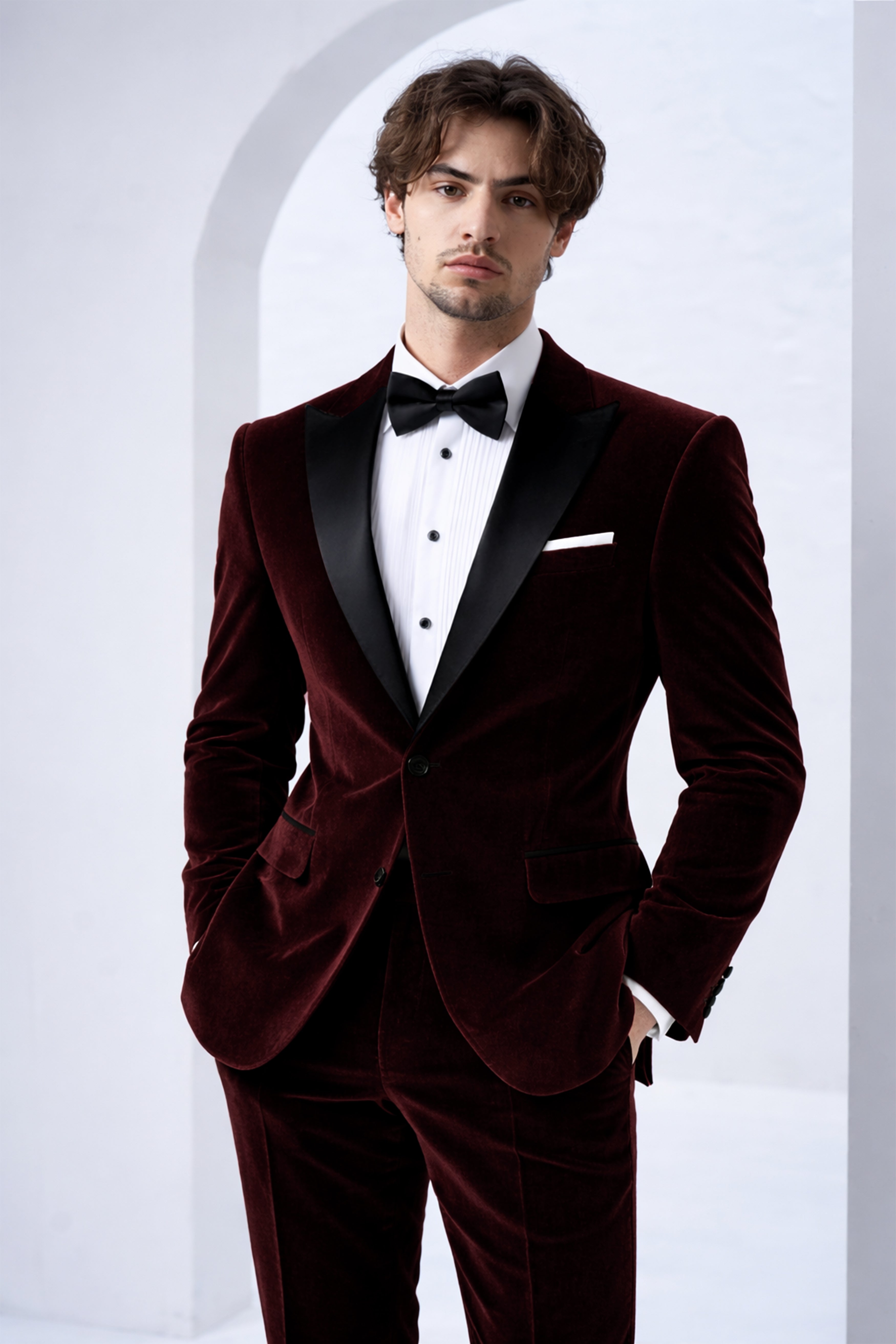 Heritage-Creole Maroon Velvet Peak Lapel Tuxedo Suit