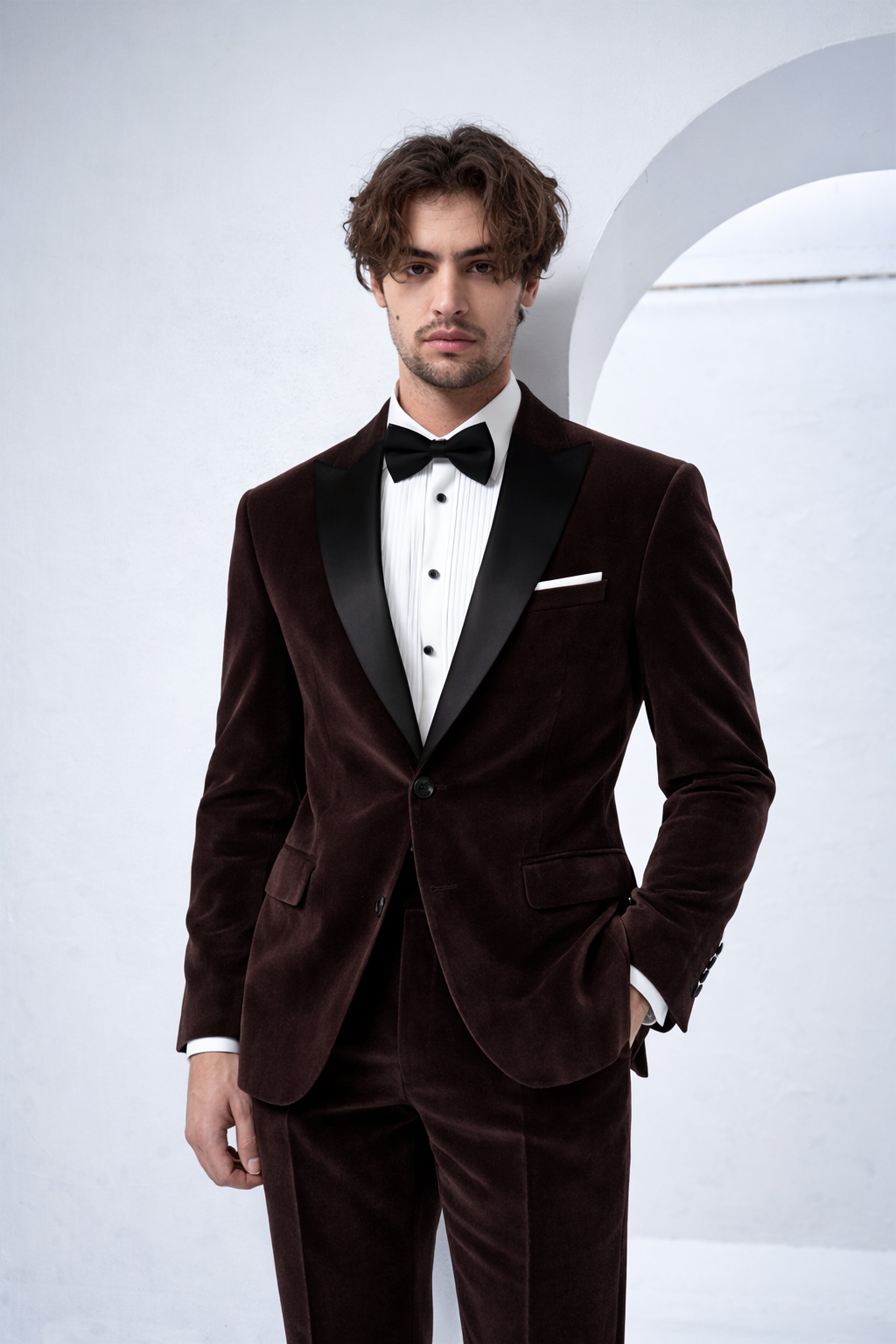 Imperial-Acadia Brown Velvet Peak Lapel Tuxedo Suit