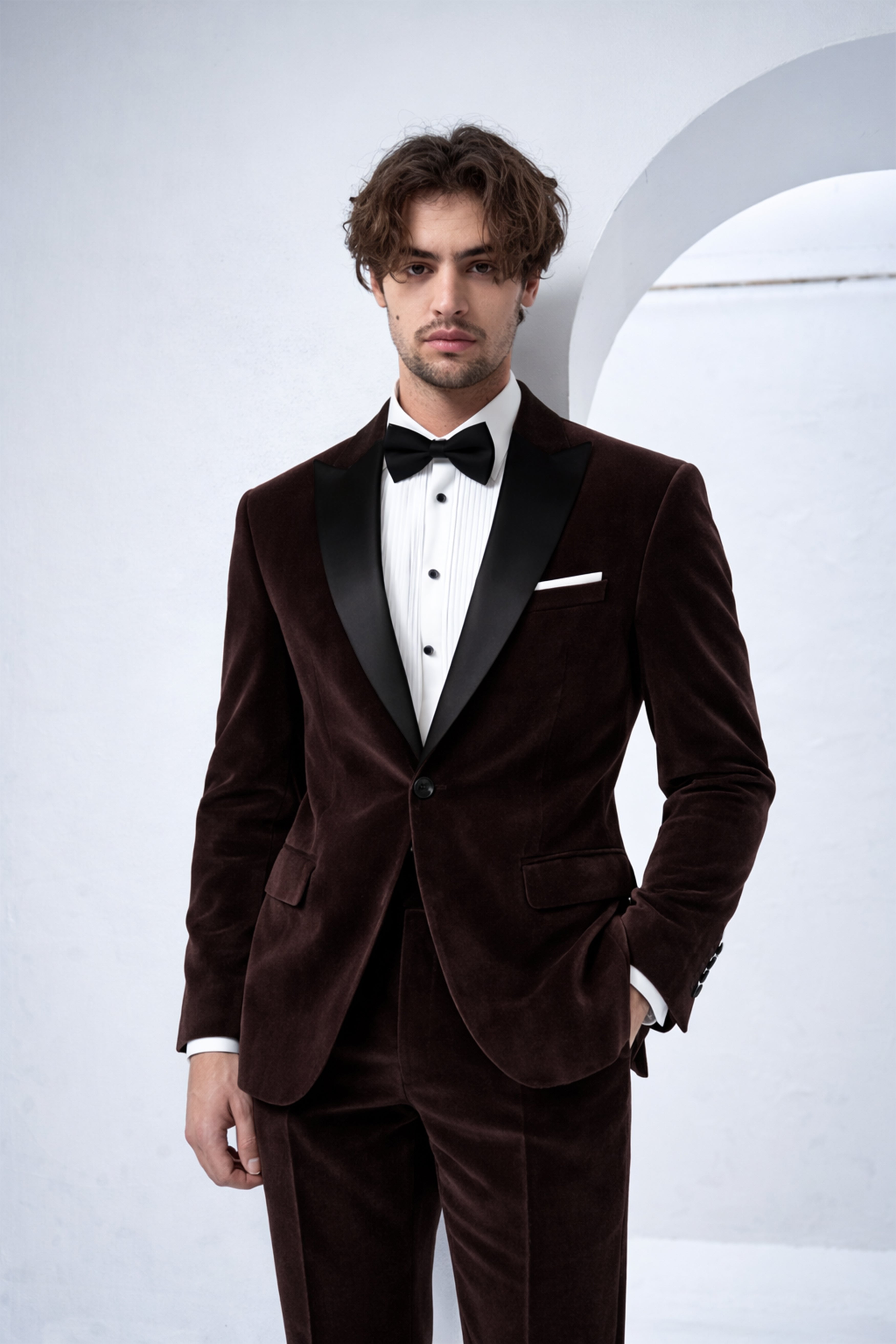 Imperial-Acadia Brown Velvet Peak Lapel Tuxedo Suit