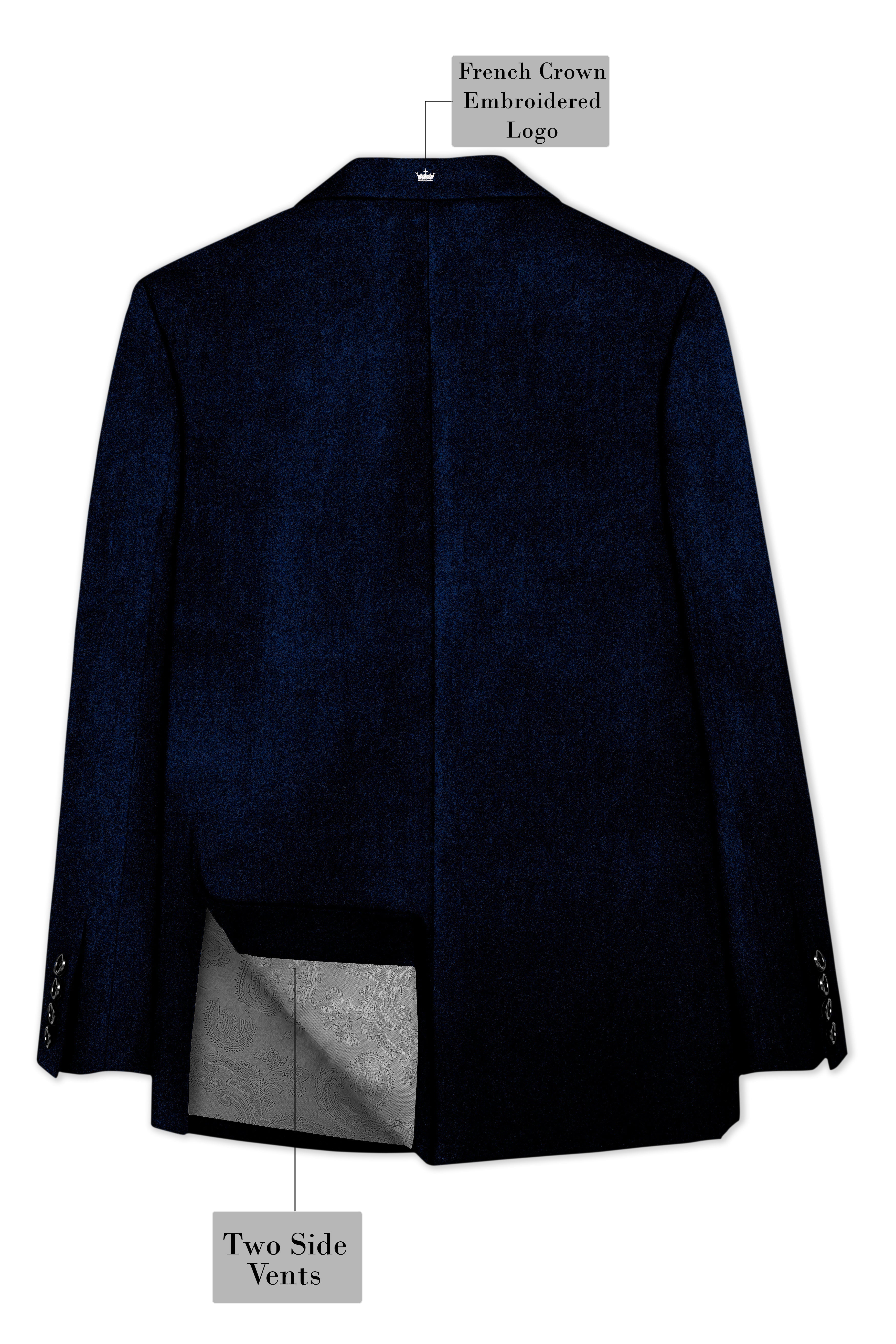 Ashen-Cinder Blue Velvet Peak Lapel Tuxedo Suit