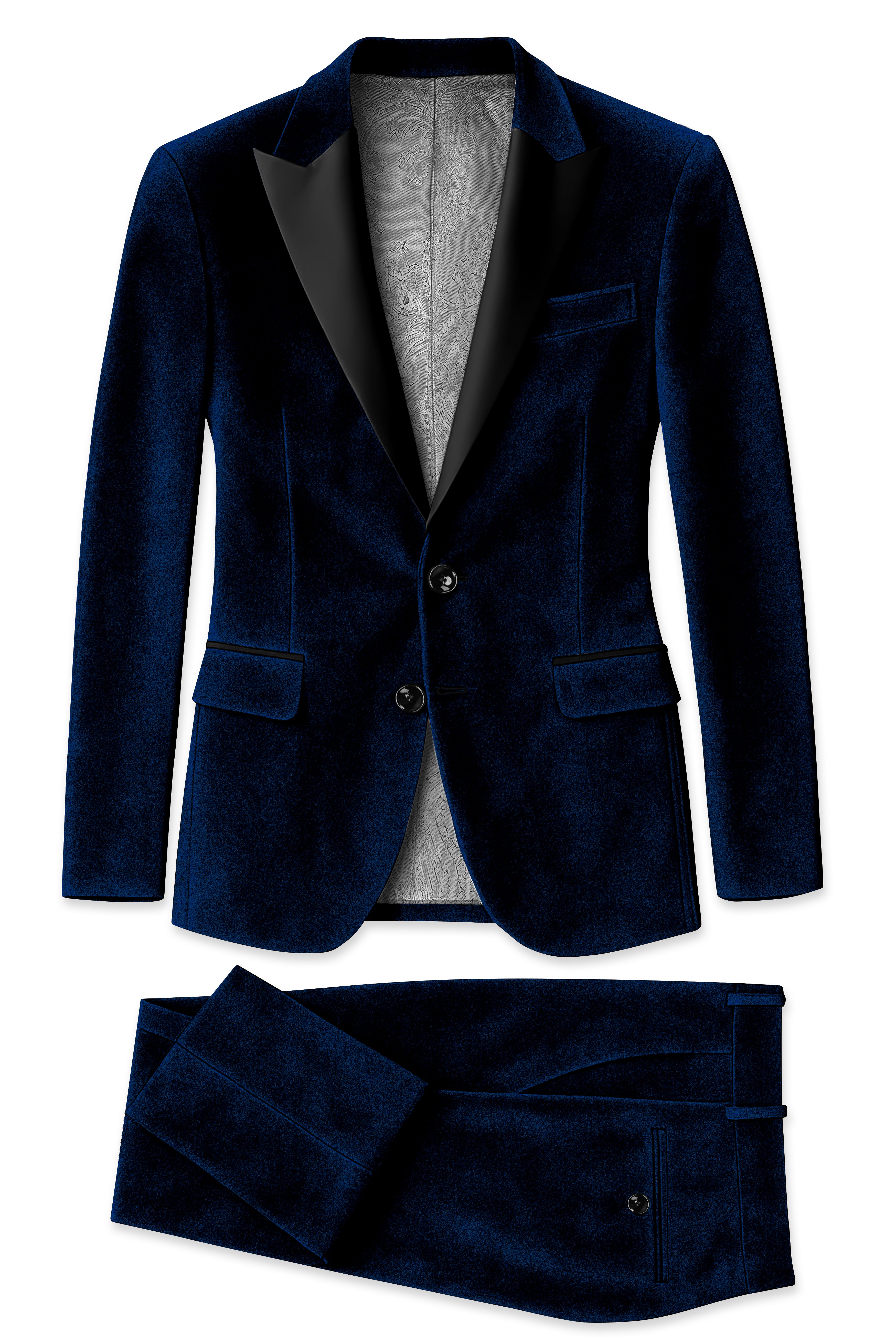Ashen-Cinder Blue Velvet Peak Lapel Tuxedo Suit