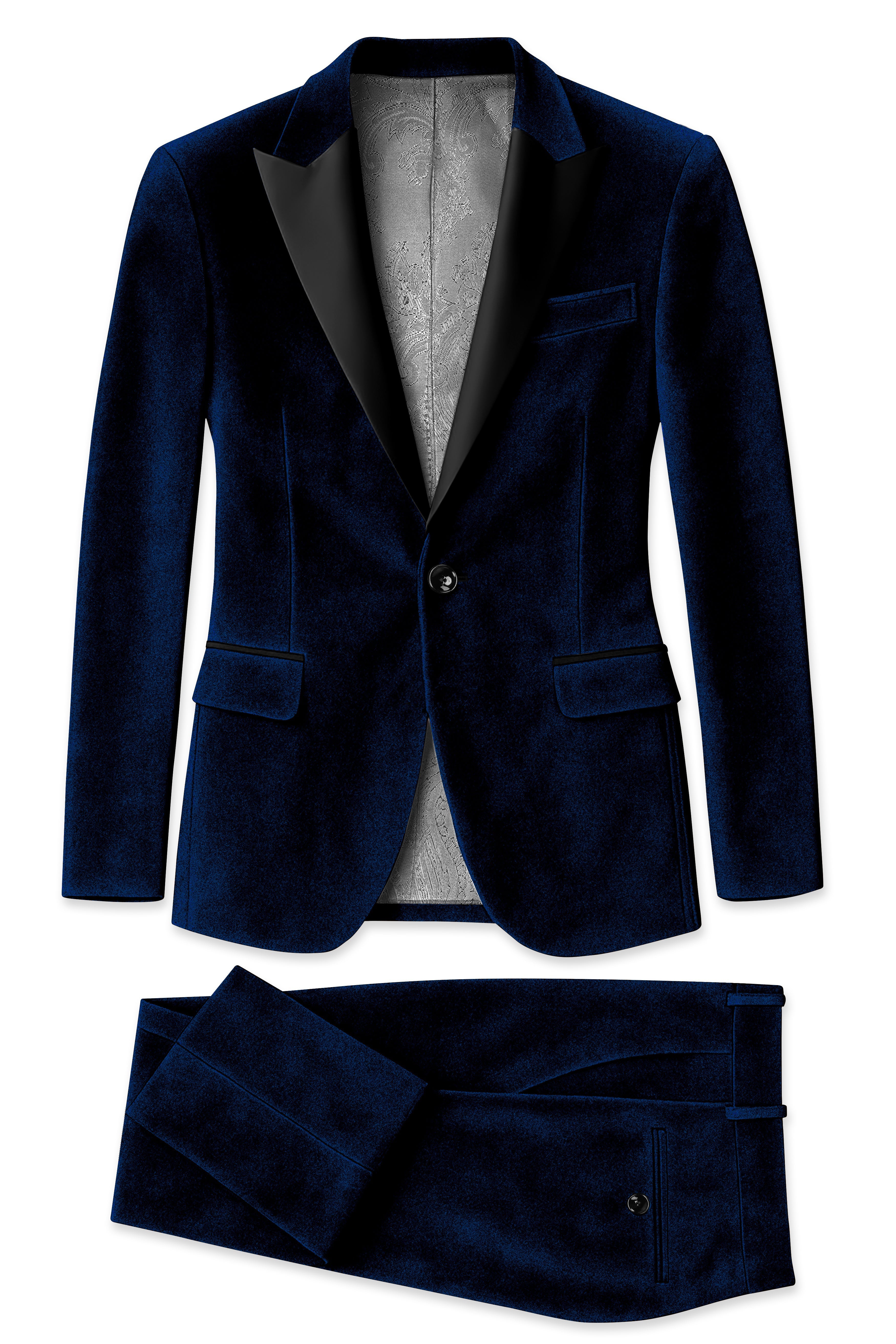 Ashen-Cinder Blue Velvet Peak Lapel Tuxedo Suit