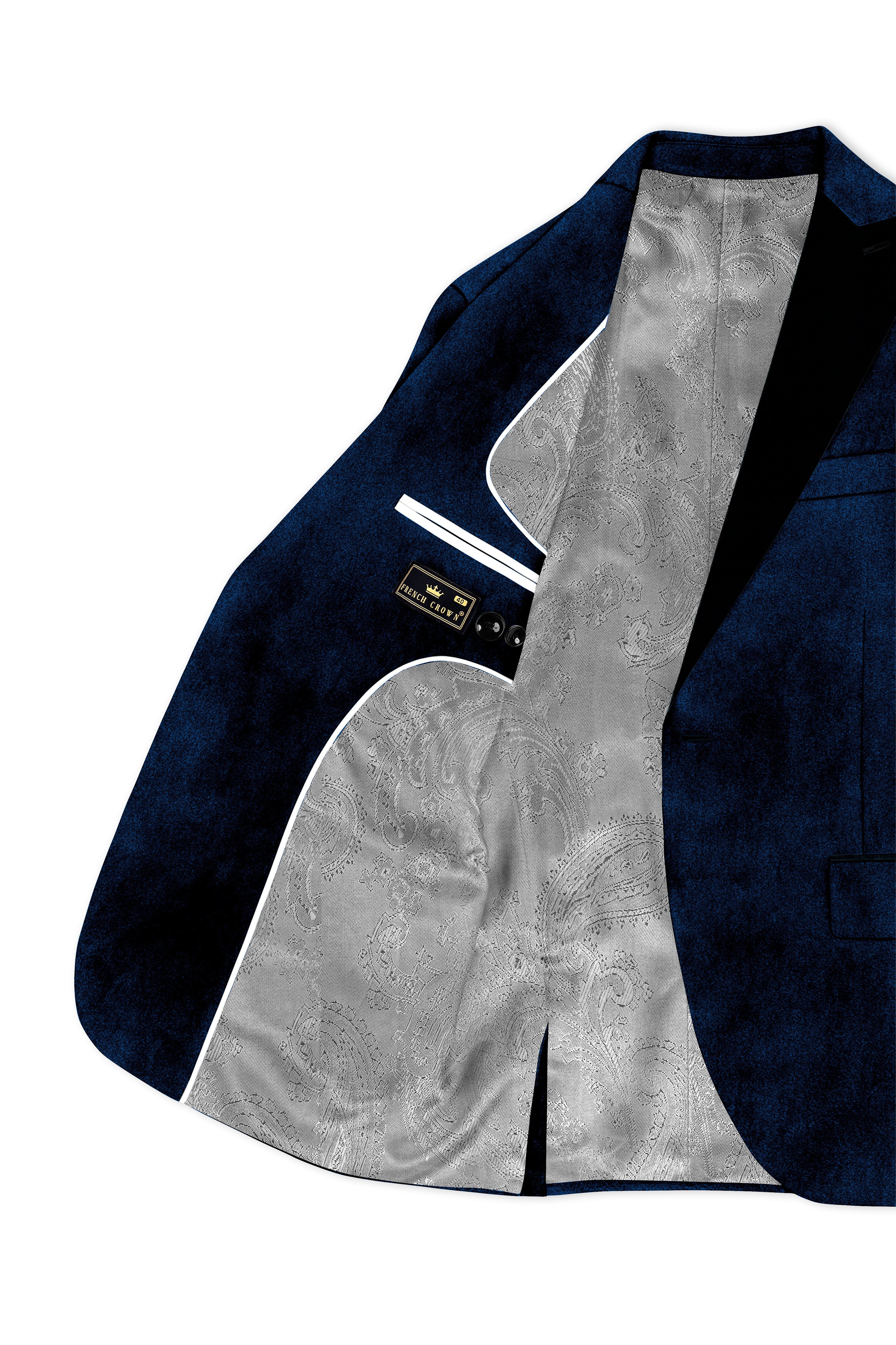 Ashen-Cinder Blue Velvet Peak Lapel Tuxedo Suit