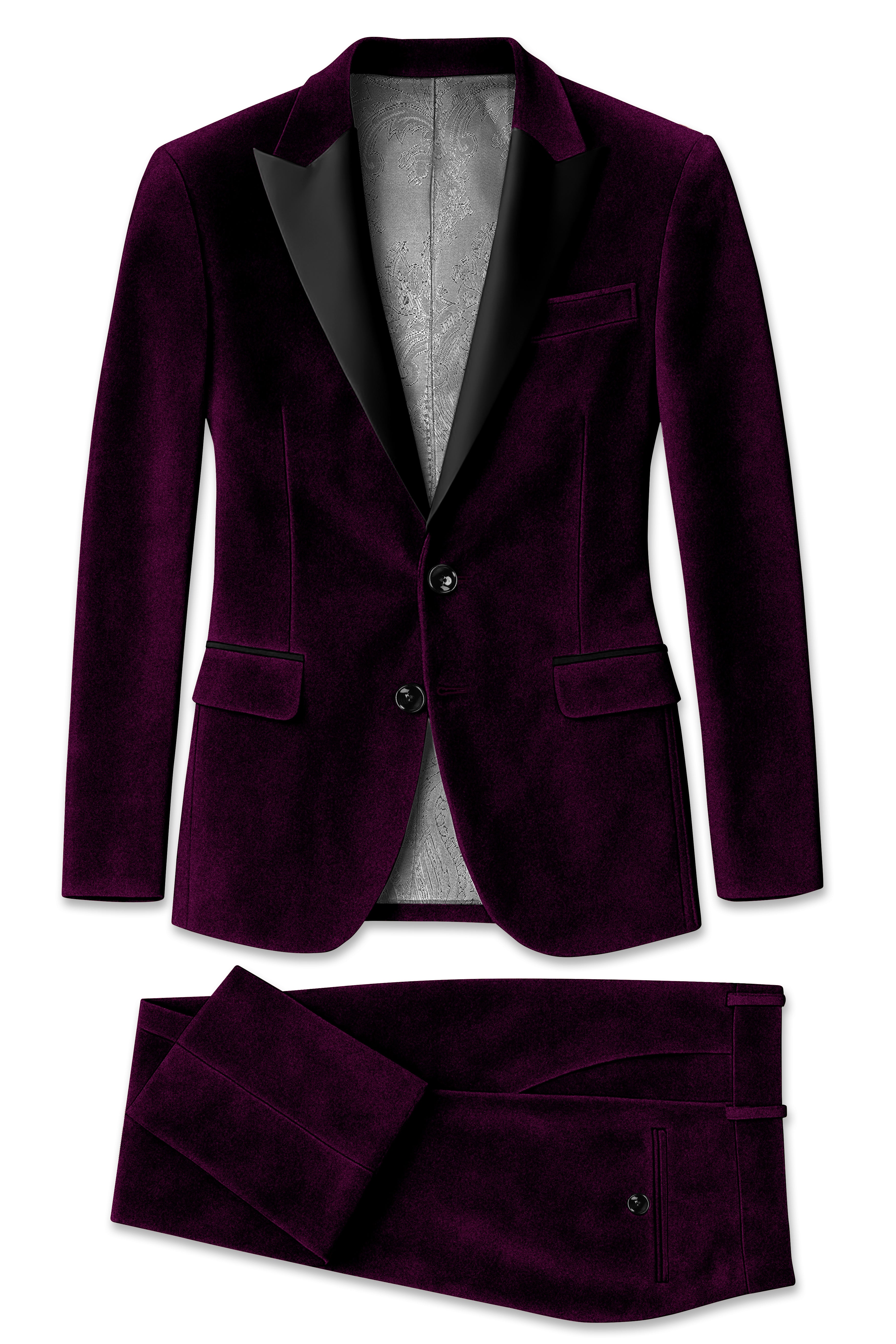 Merlot-Asphalt Wine Purple Velvet Peak Lapel Tuxedo Suit