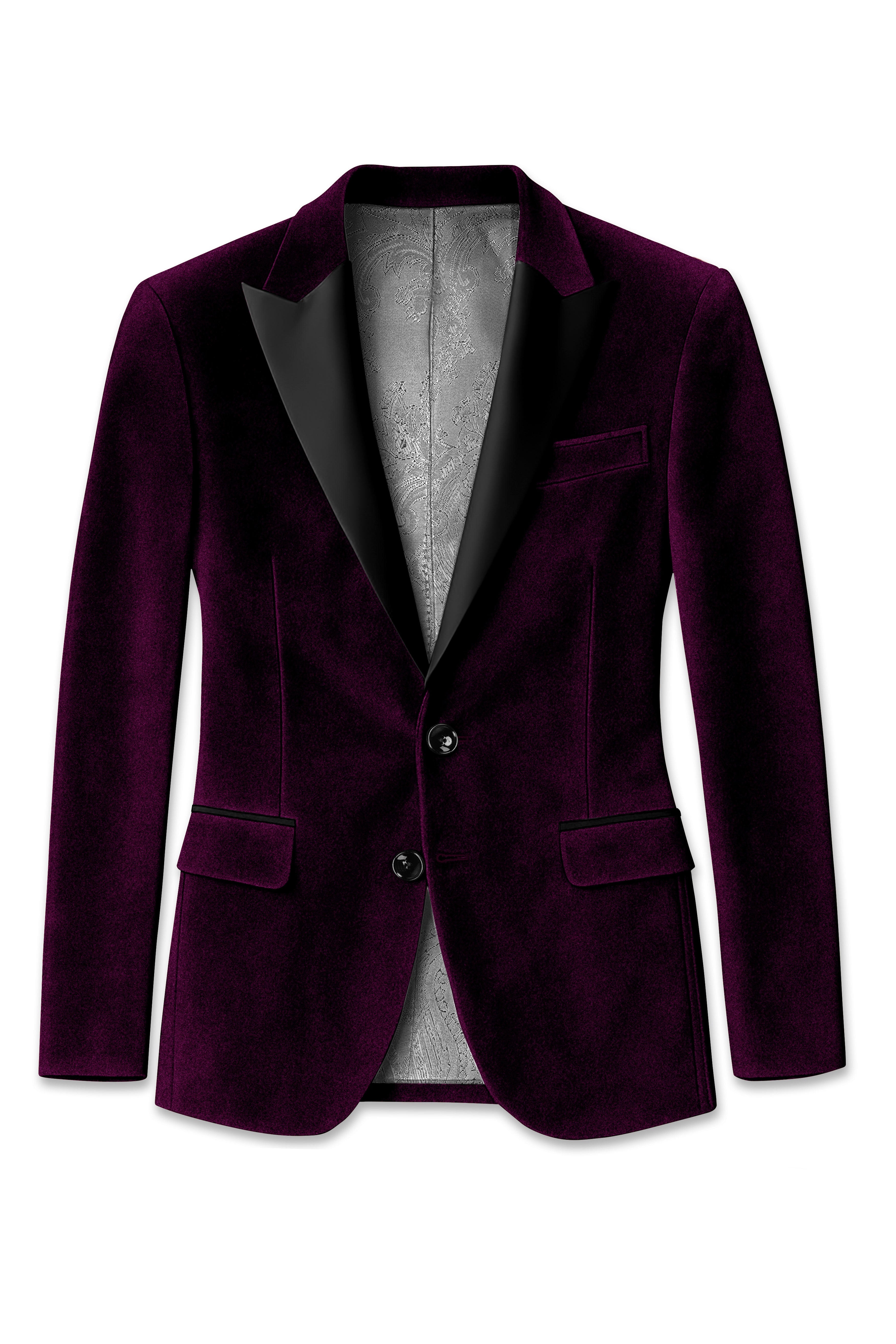 Merlot-Asphalt Wine Purple Velvet Peak Lapel Tuxedo Suit