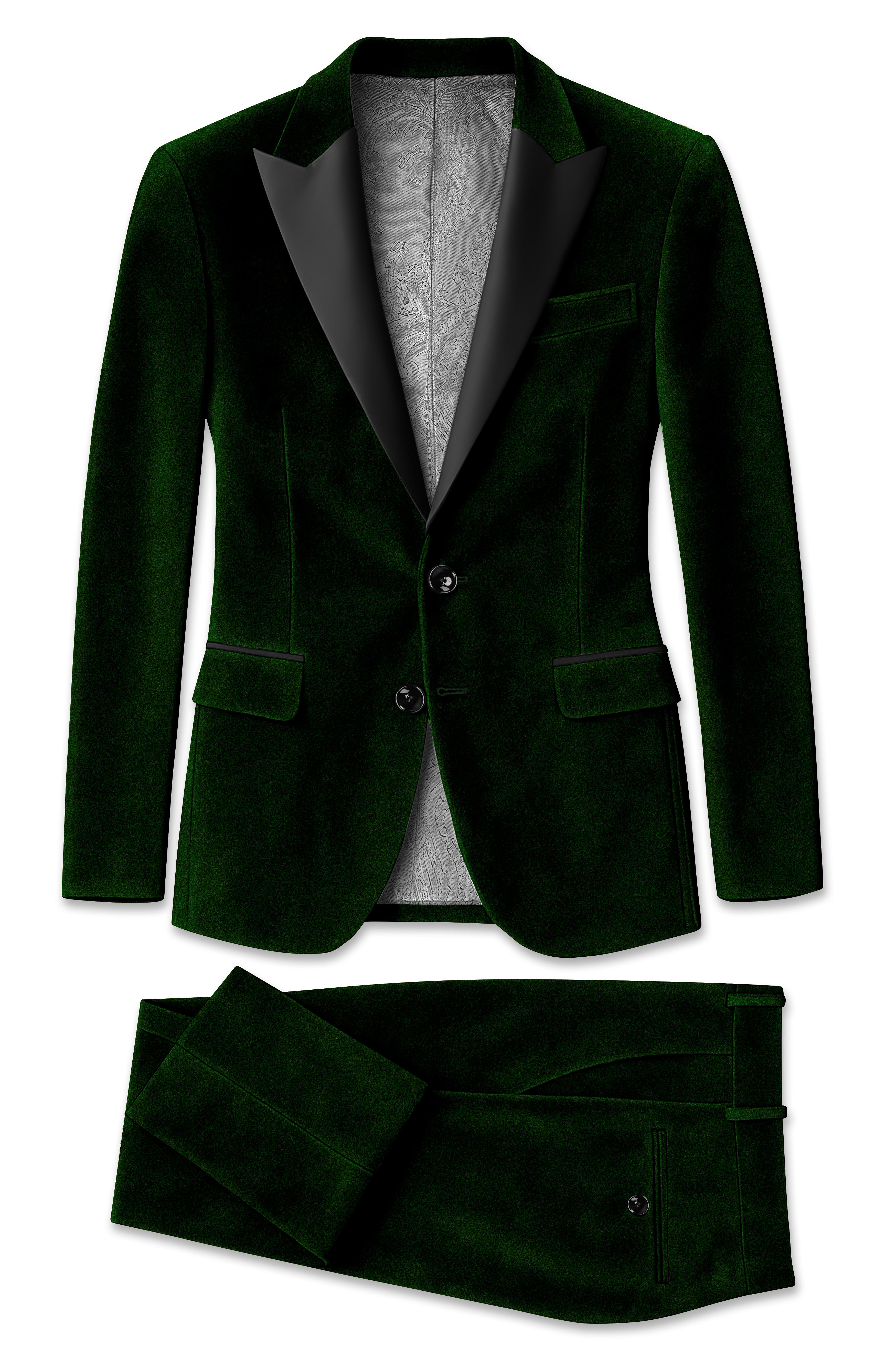 Emerald-Sacramento Green Velvet Peak Lapel Tuxedo Suit