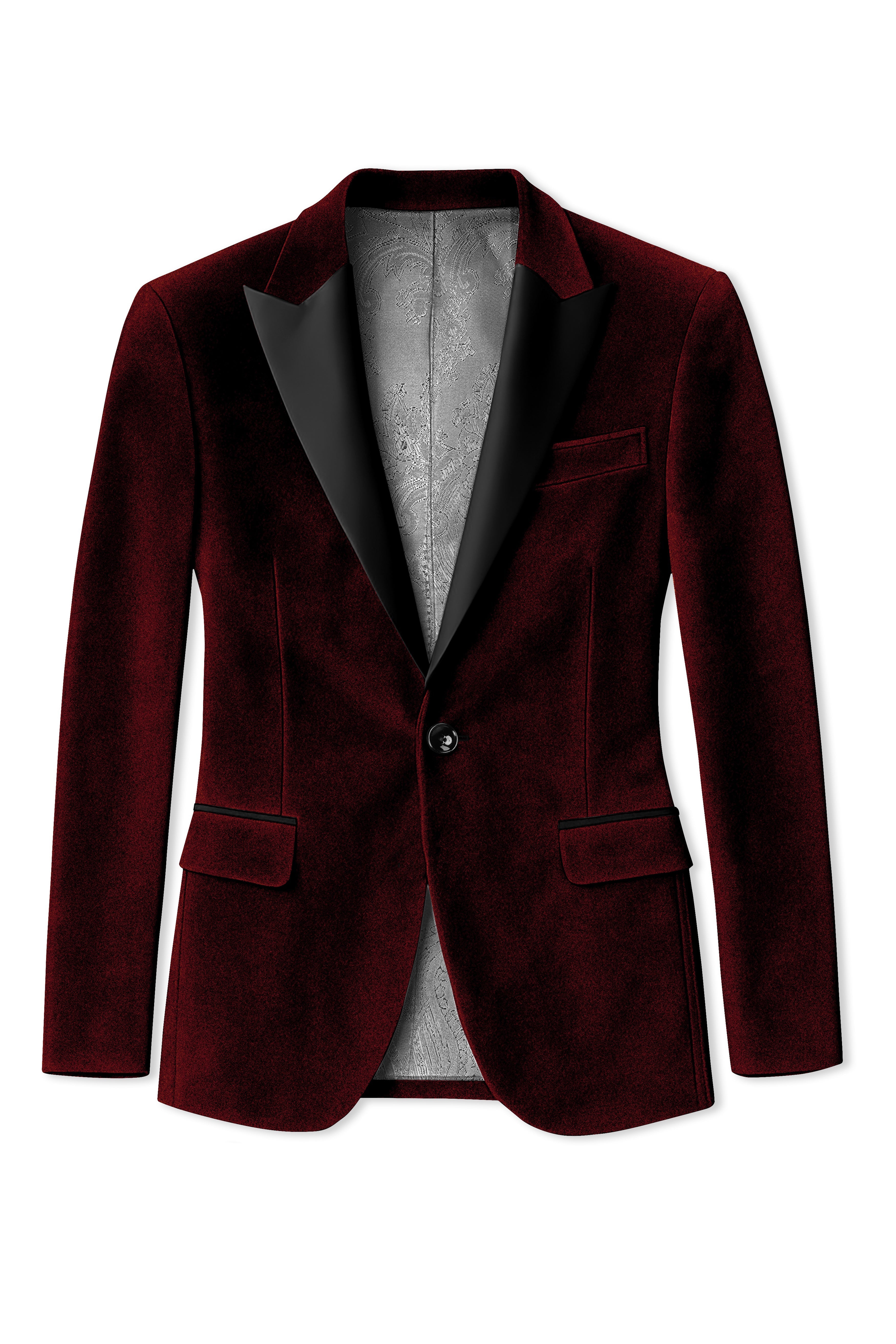Crimson-Sepia Red Velvet Peak Lapel Tuxedo Suit
