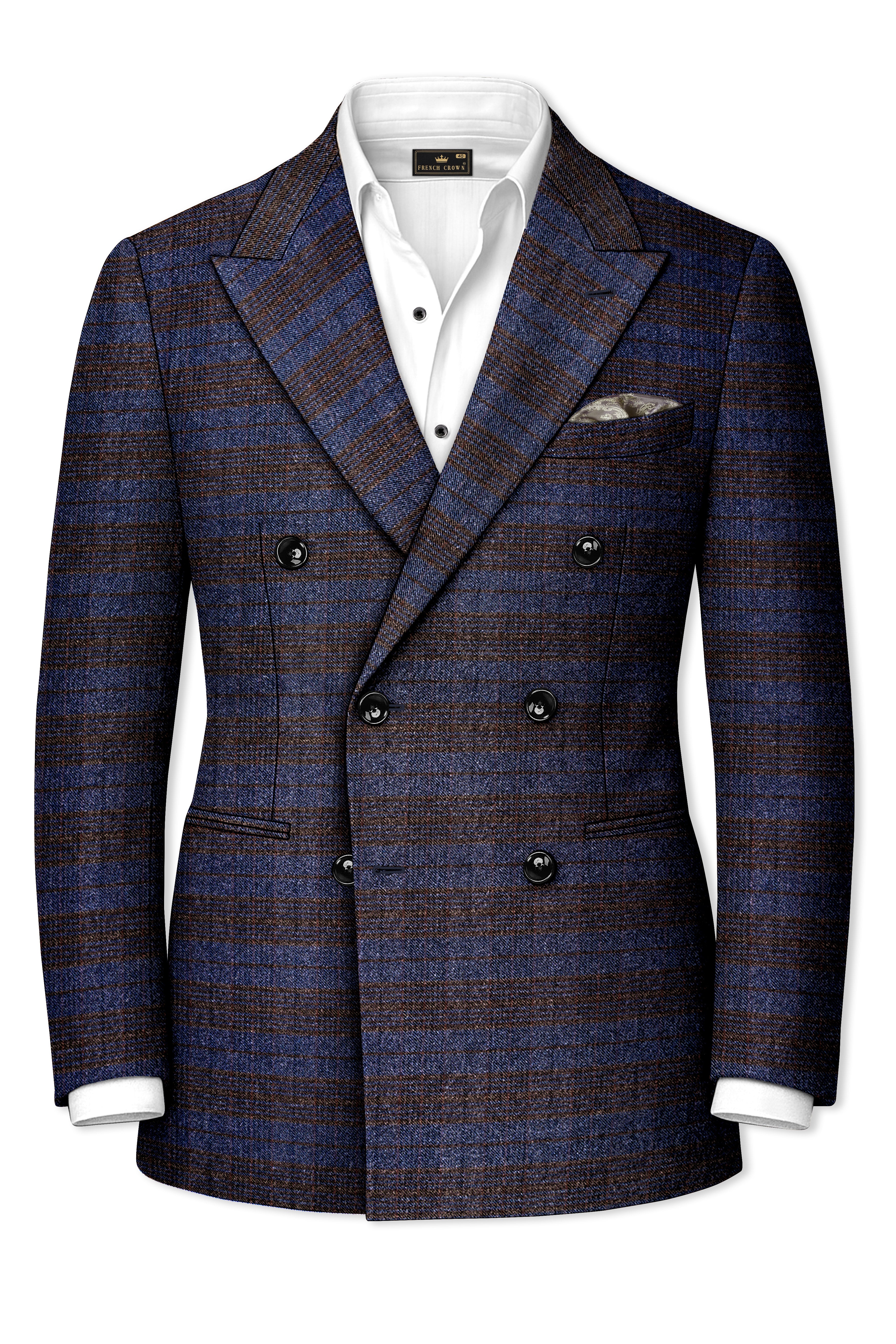 Velourish-Tealish Blue And Tuatara Gray Glen Plaid Tweed Double Breasted Suits