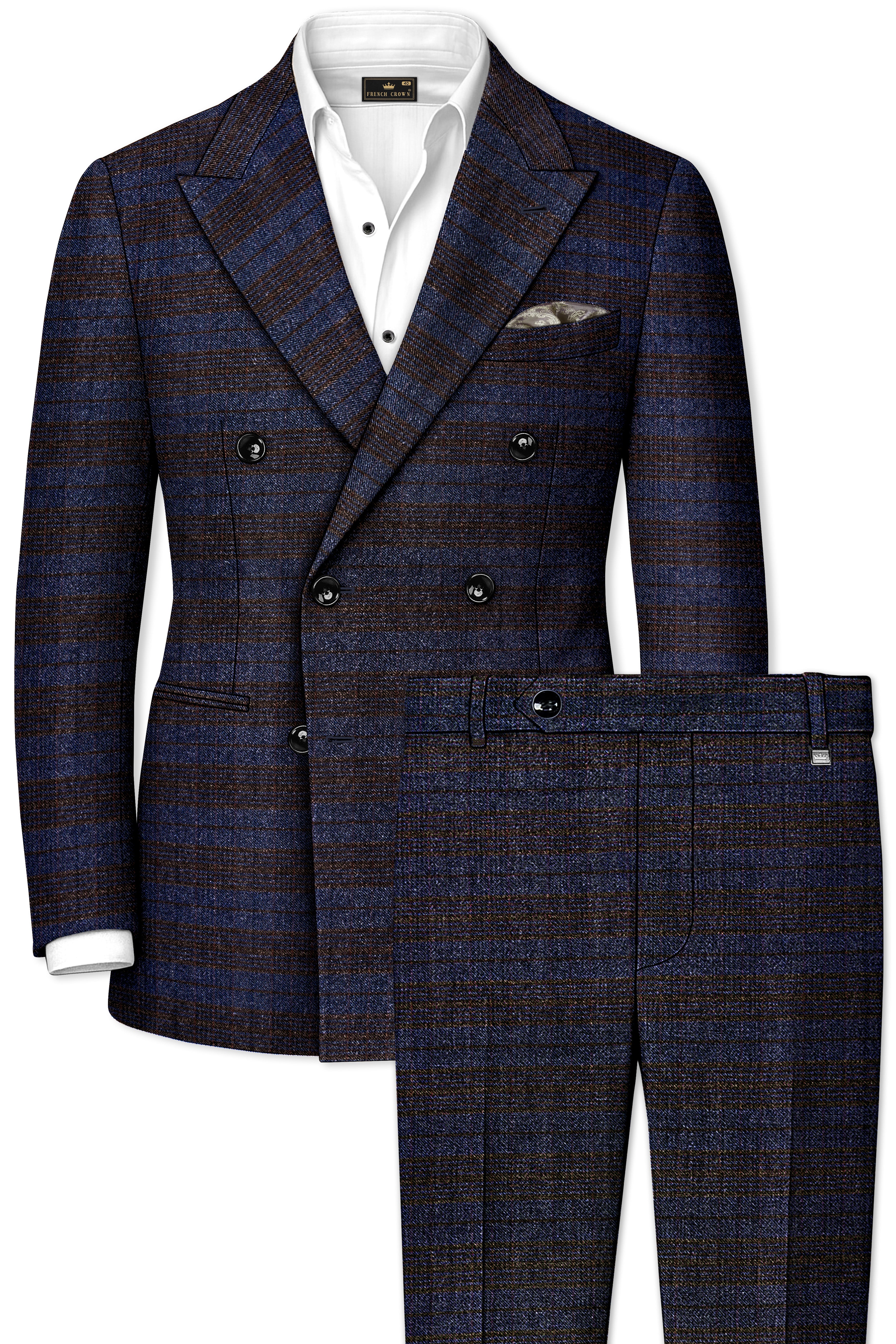 Velourish-Tealish Blue And Tuatara Gray Glen Plaid Tweed Double Breasted Suits