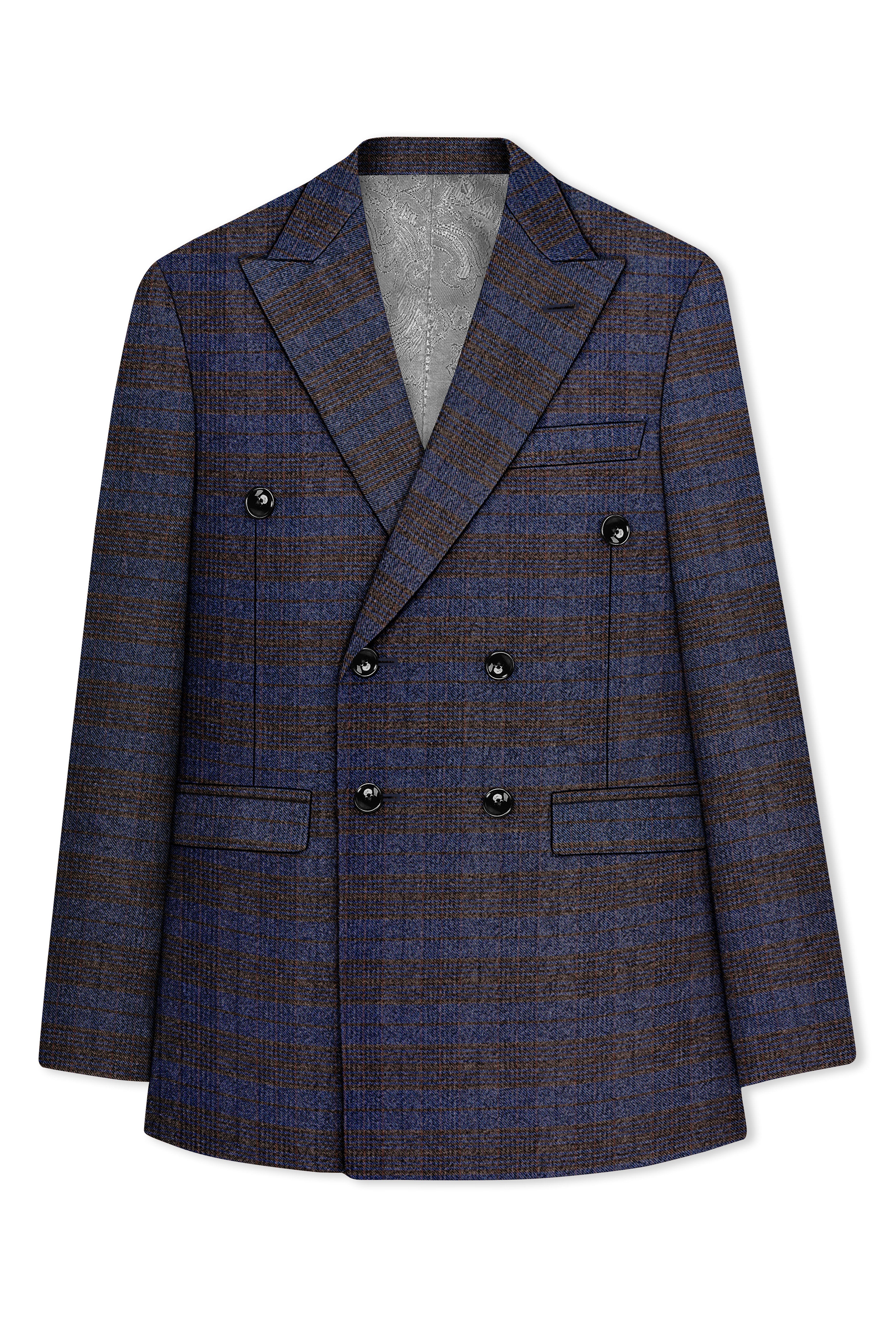 Velourish-Tealish Blue And Tuatara Gray Glen Plaid Tweed Double Breasted Suits