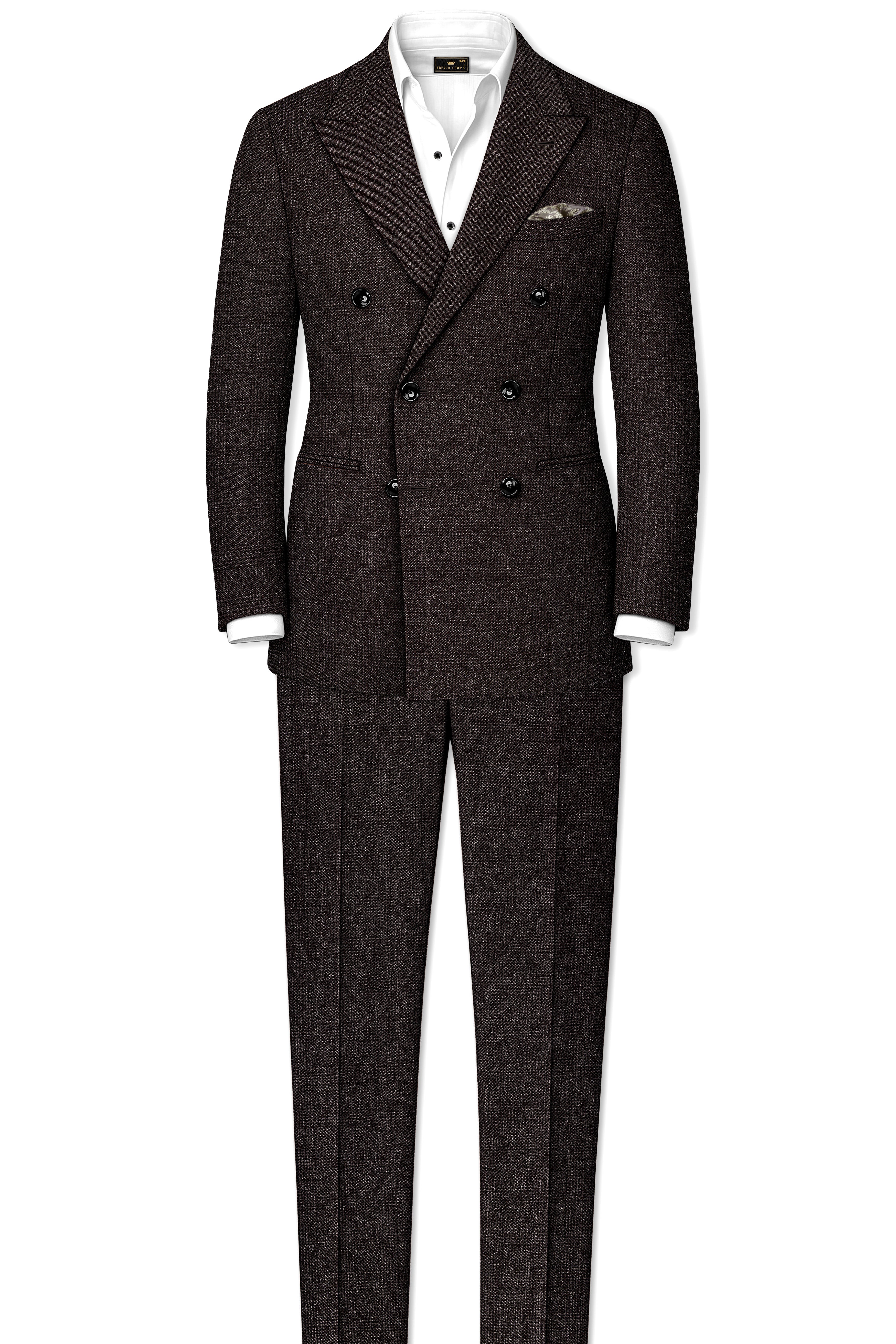 Bruno-Chicago Brown Wales Plaid Tweed Double Breasted Suits
