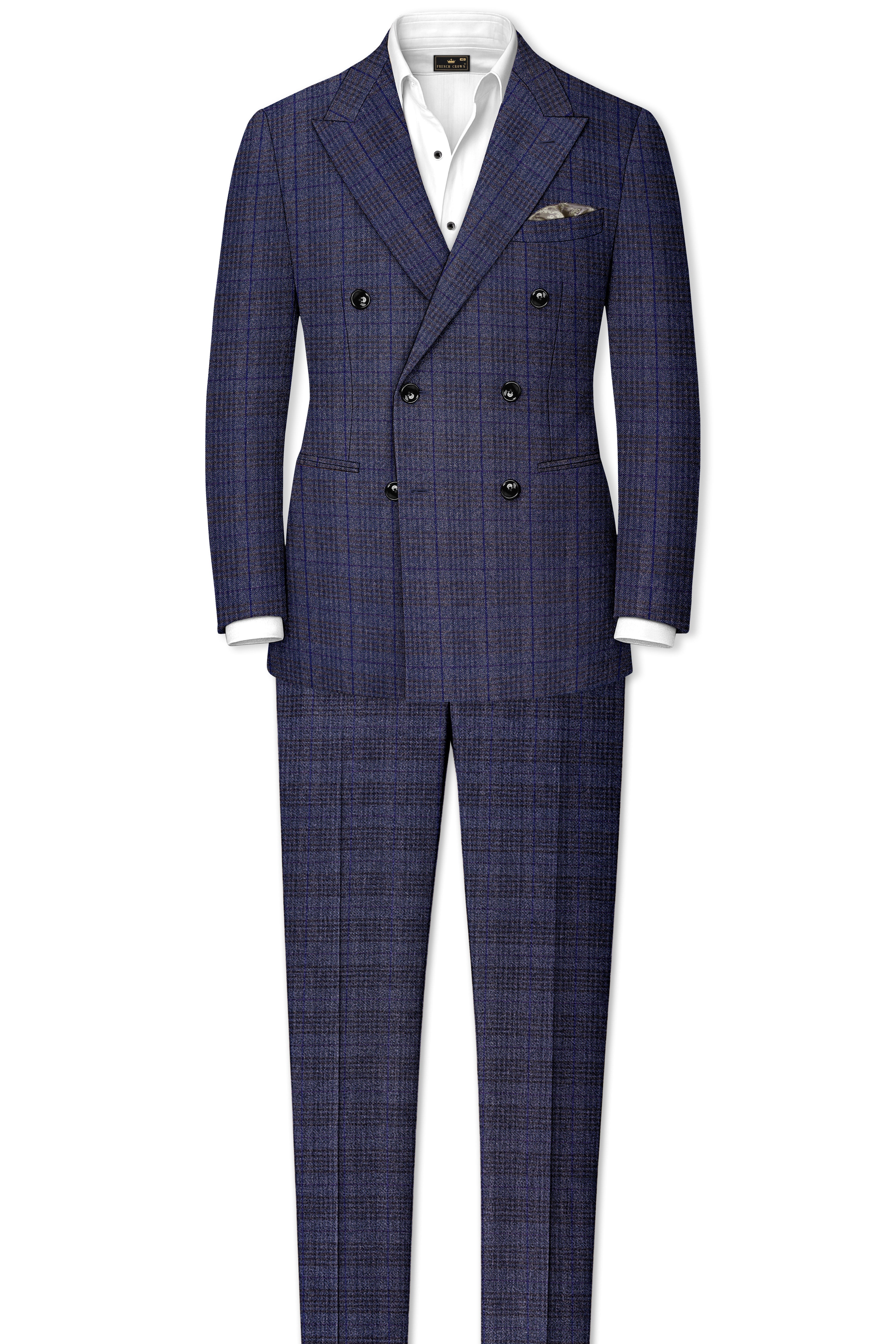 Horizon-Martinique Blue windowpane Tweed Double Breasted Suits