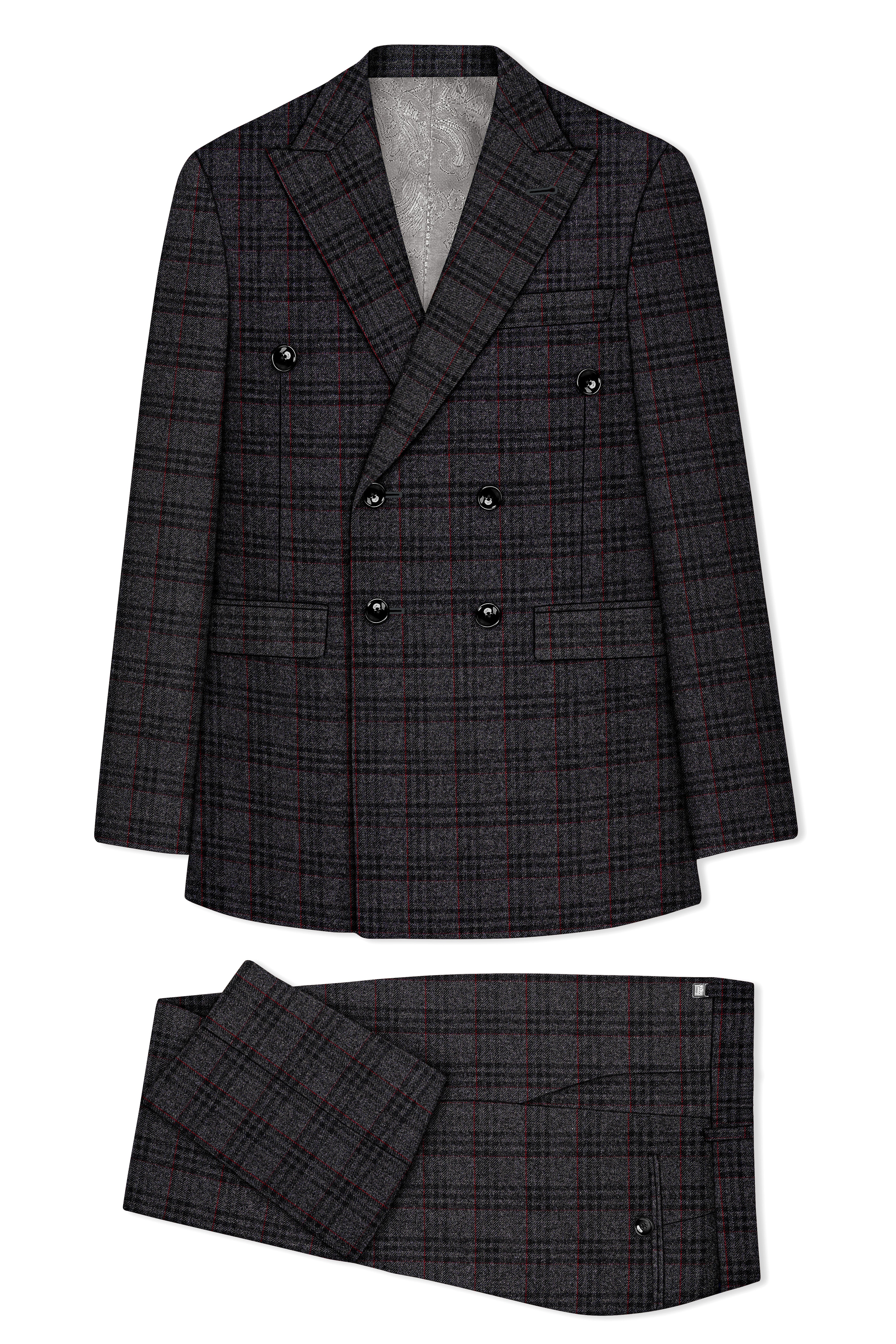 Velours-Ship Gray Plaid Tweed Double Breasted Suits