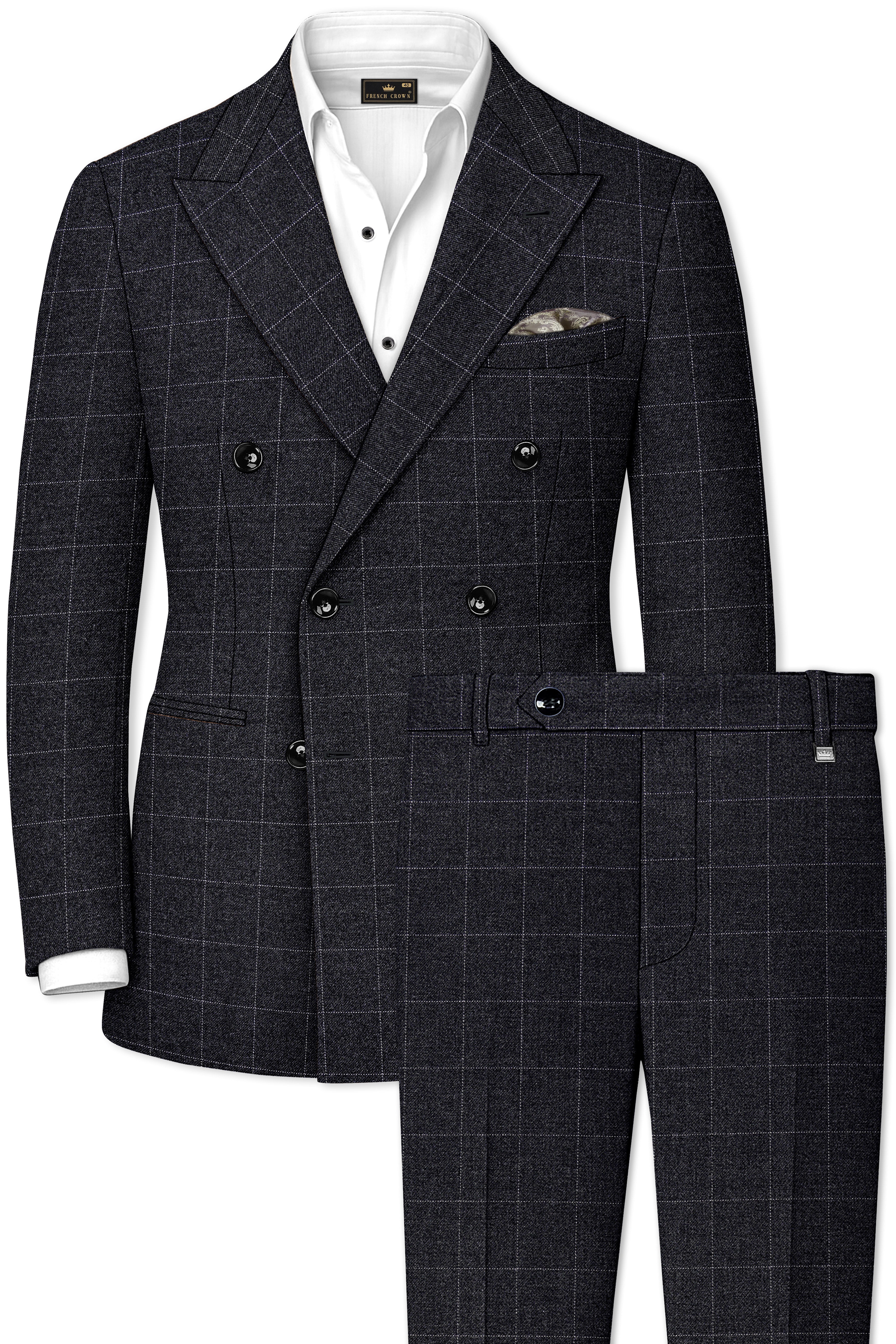 Fenrir-Shark Gray windowpane Tweed Double Breasted Suits