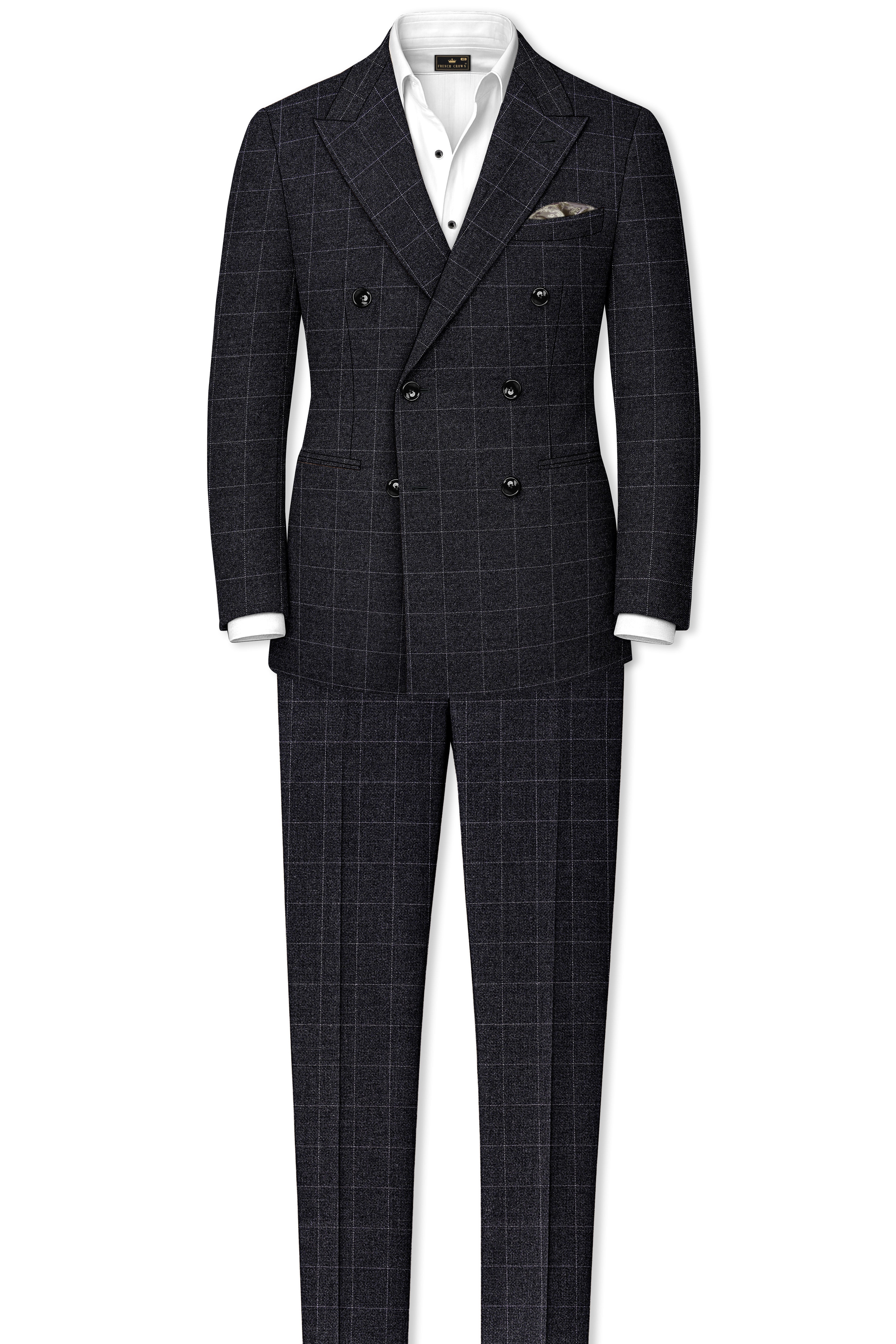 Fenrir-Shark Gray windowpane Tweed Double Breasted Suits