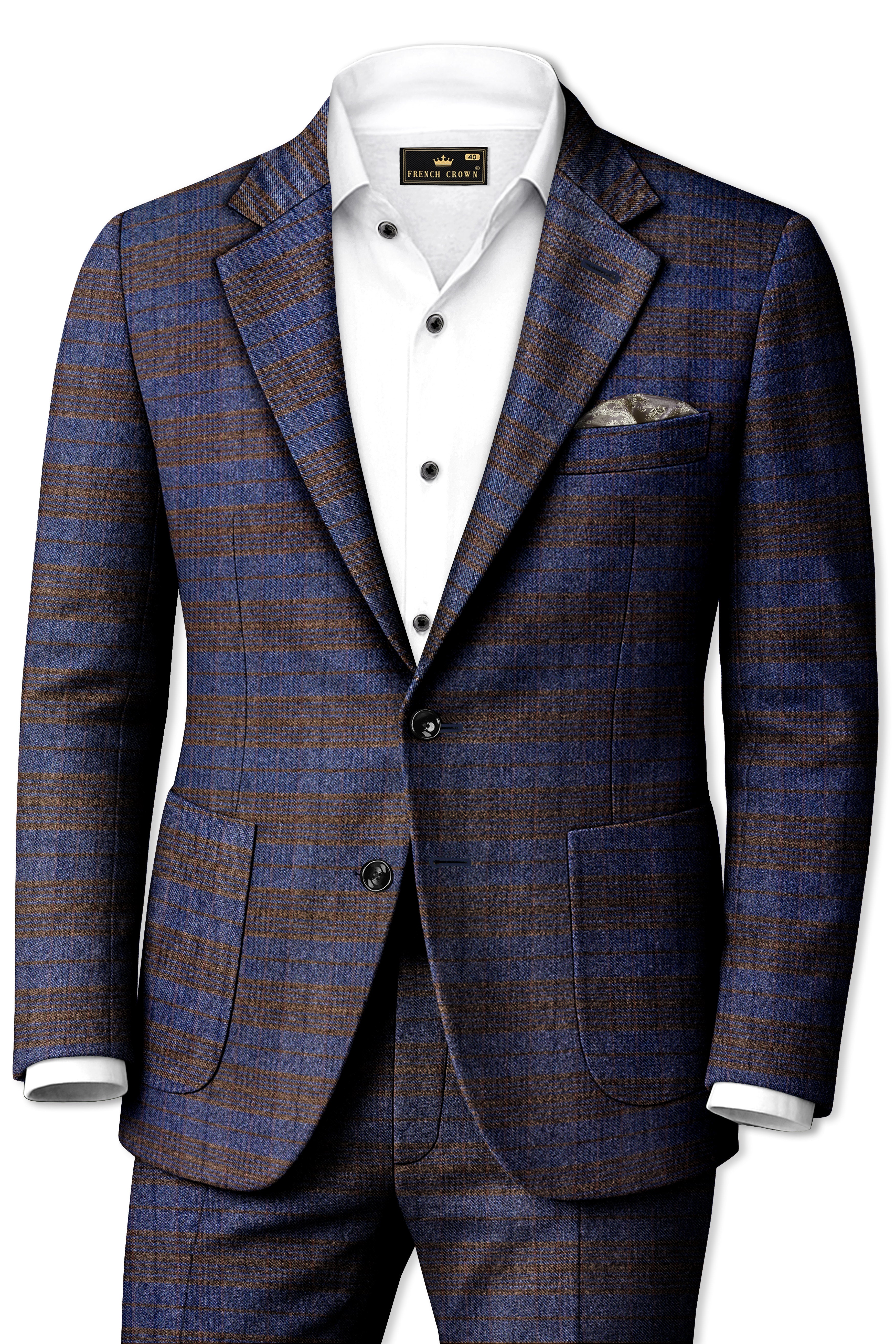 Velourish-Tealish Blue And Tuatara Gray Glen Plaid Tweed Single Breasted Sports Suits