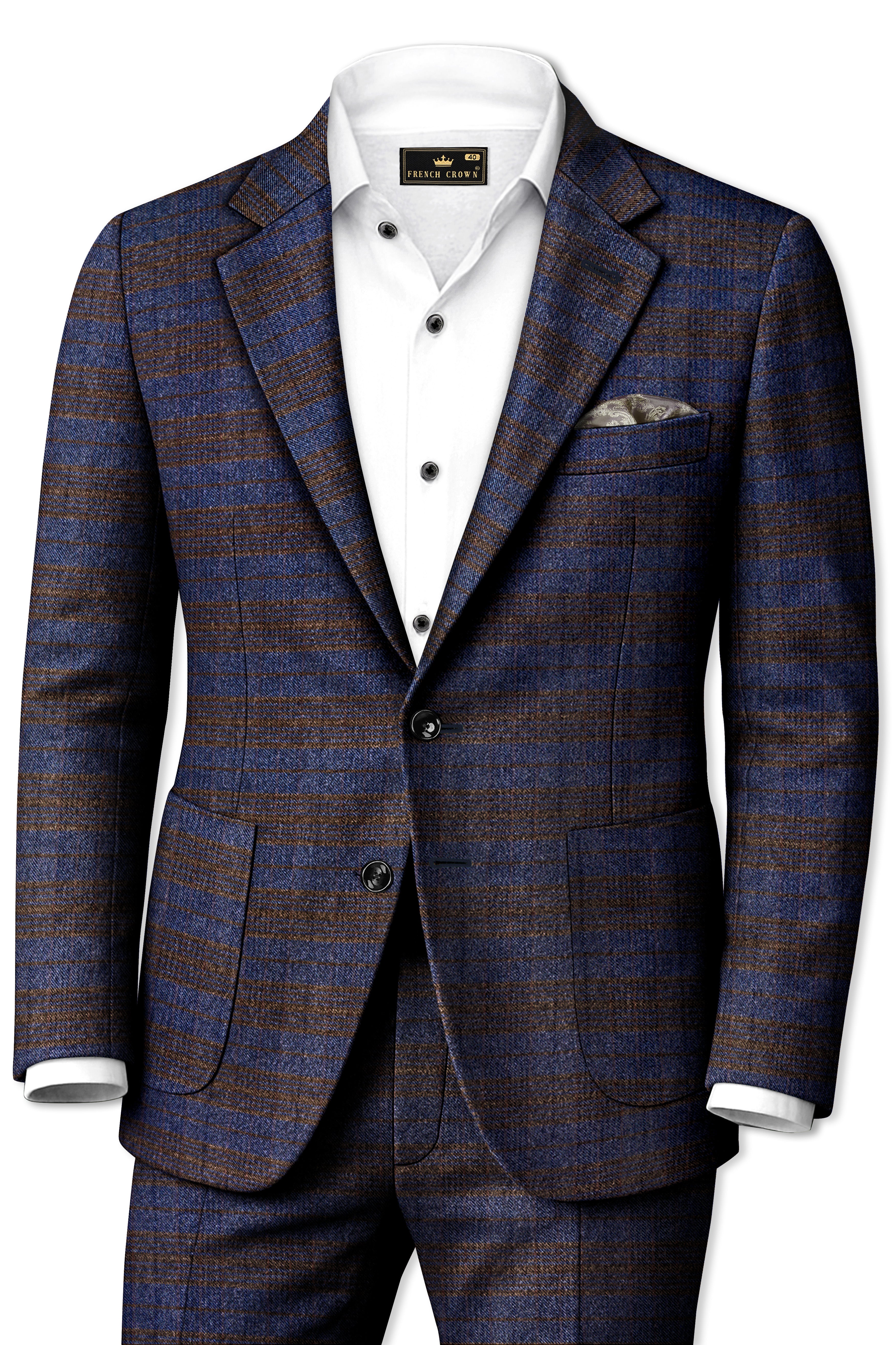 Velourish-Tealish Blue And Tuatara Gray Glen Plaid Tweed Single Breasted Sports Suits