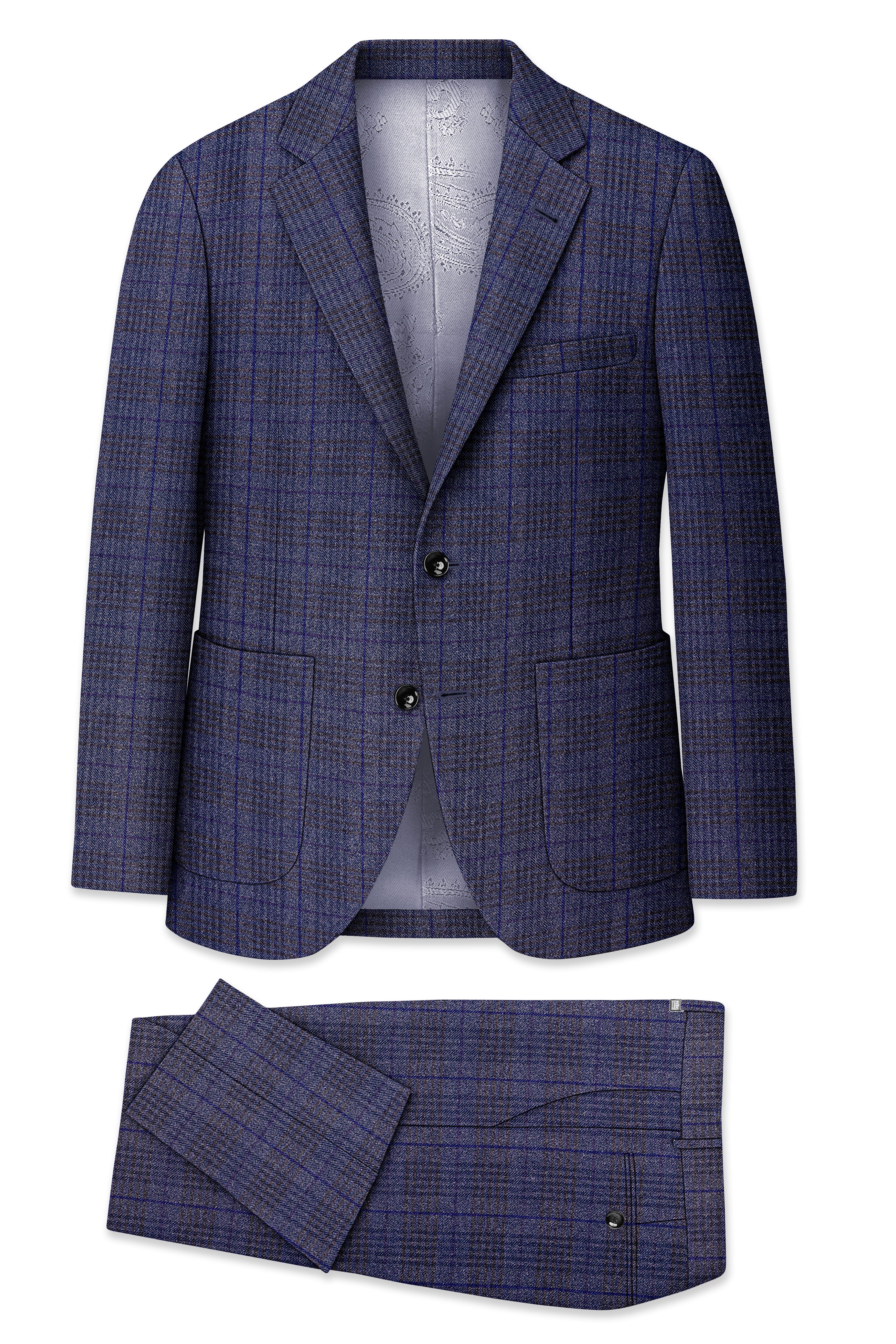 Horizon-Martinique Blue windowpane Tweed Single Breasted Sports Suits
