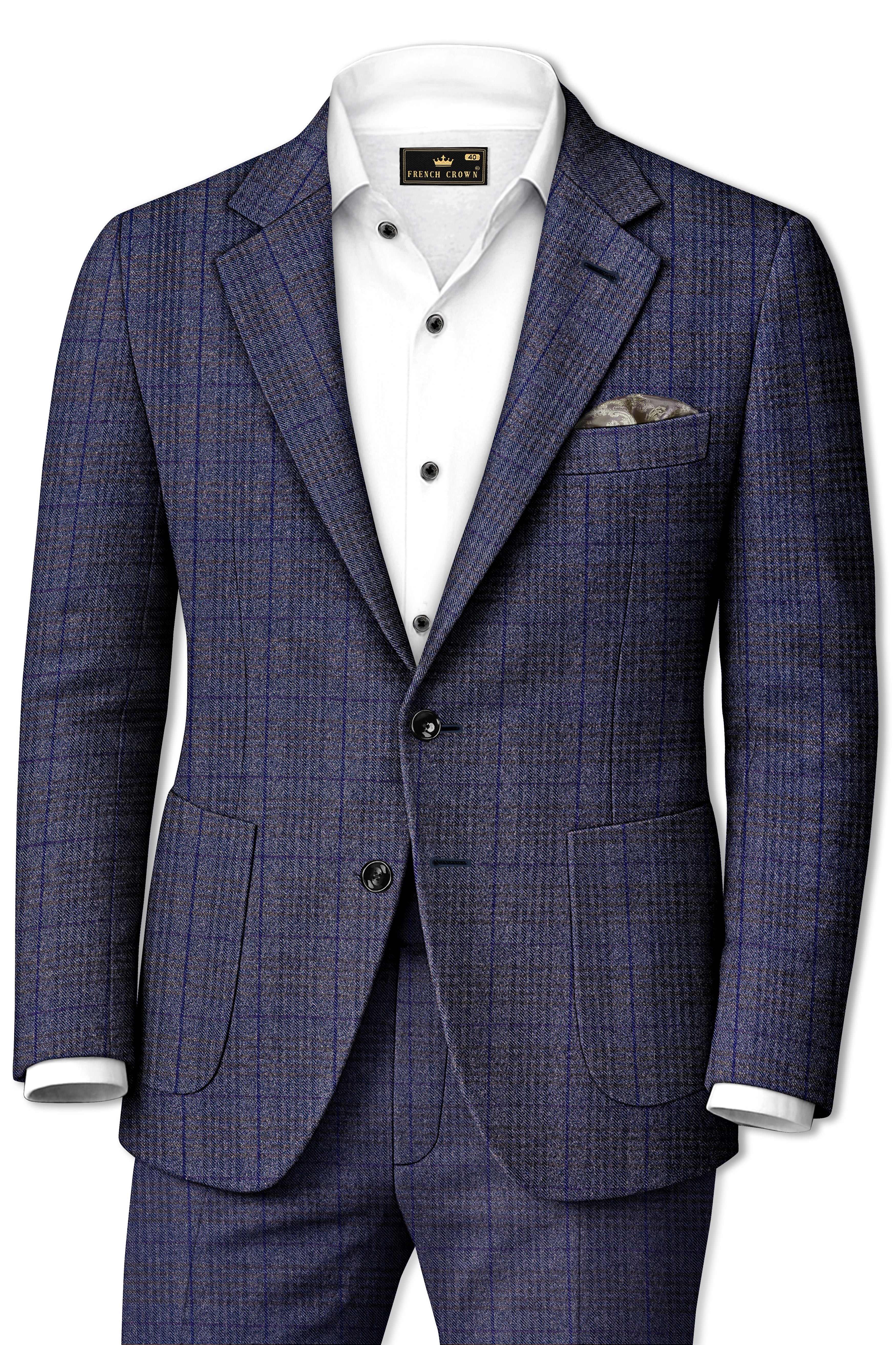 Horizon-Martinique Blue windowpane Tweed Single Breasted Sports Suits