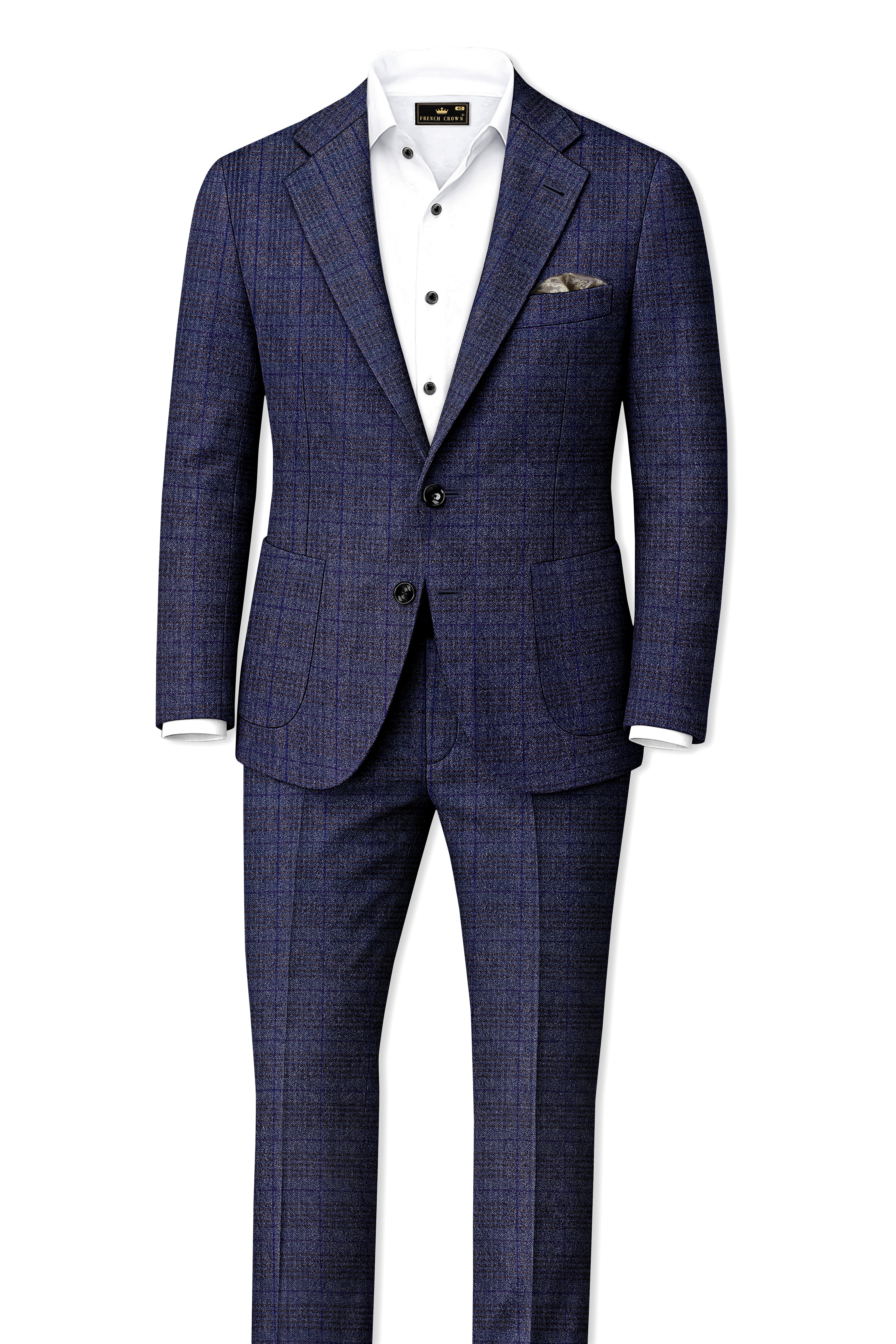 Horizon-Martinique Blue windowpane Tweed Single Breasted Sports Suits