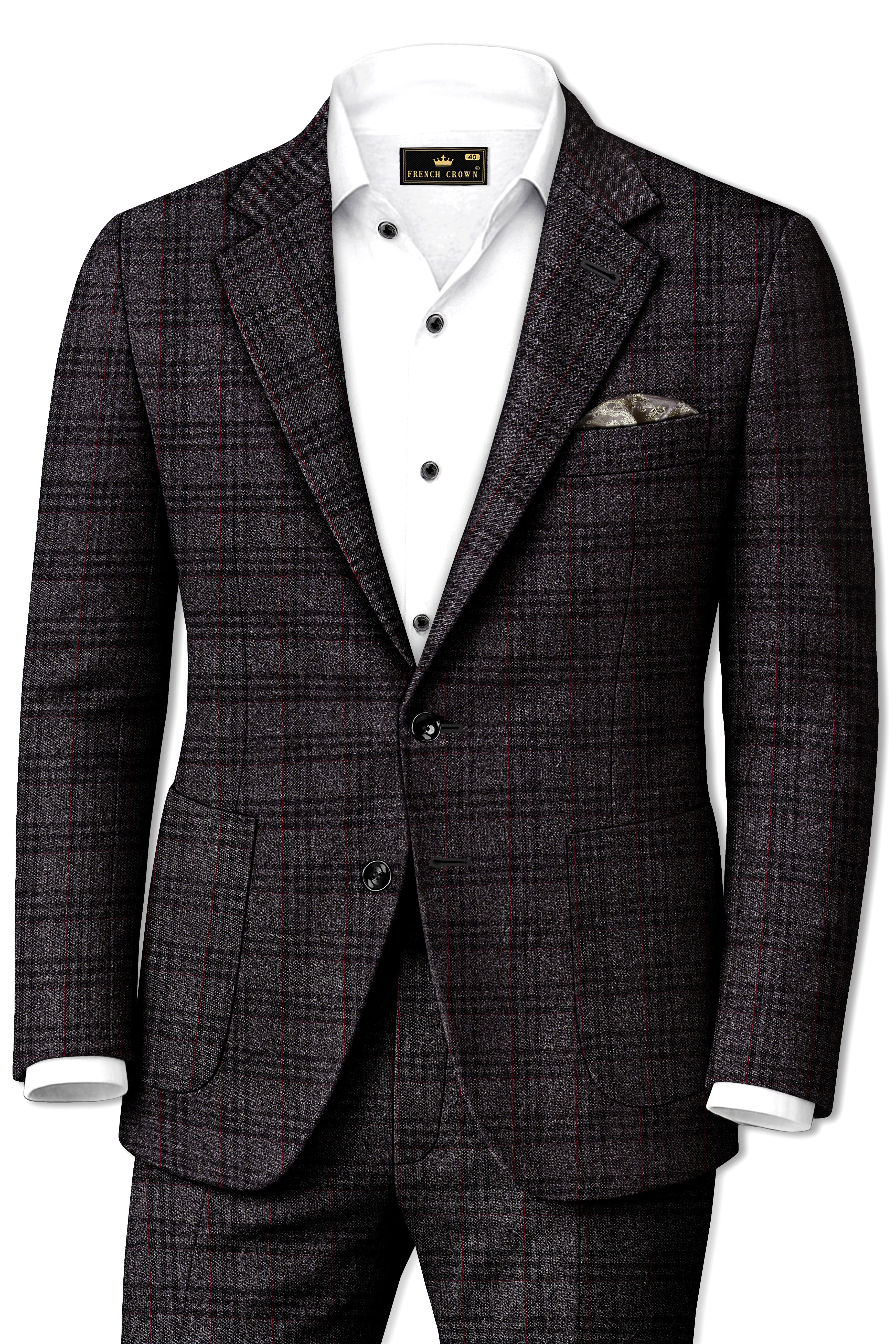 Velours-Ship Gray Plaid Tweed Single Breasted Sports Suits
