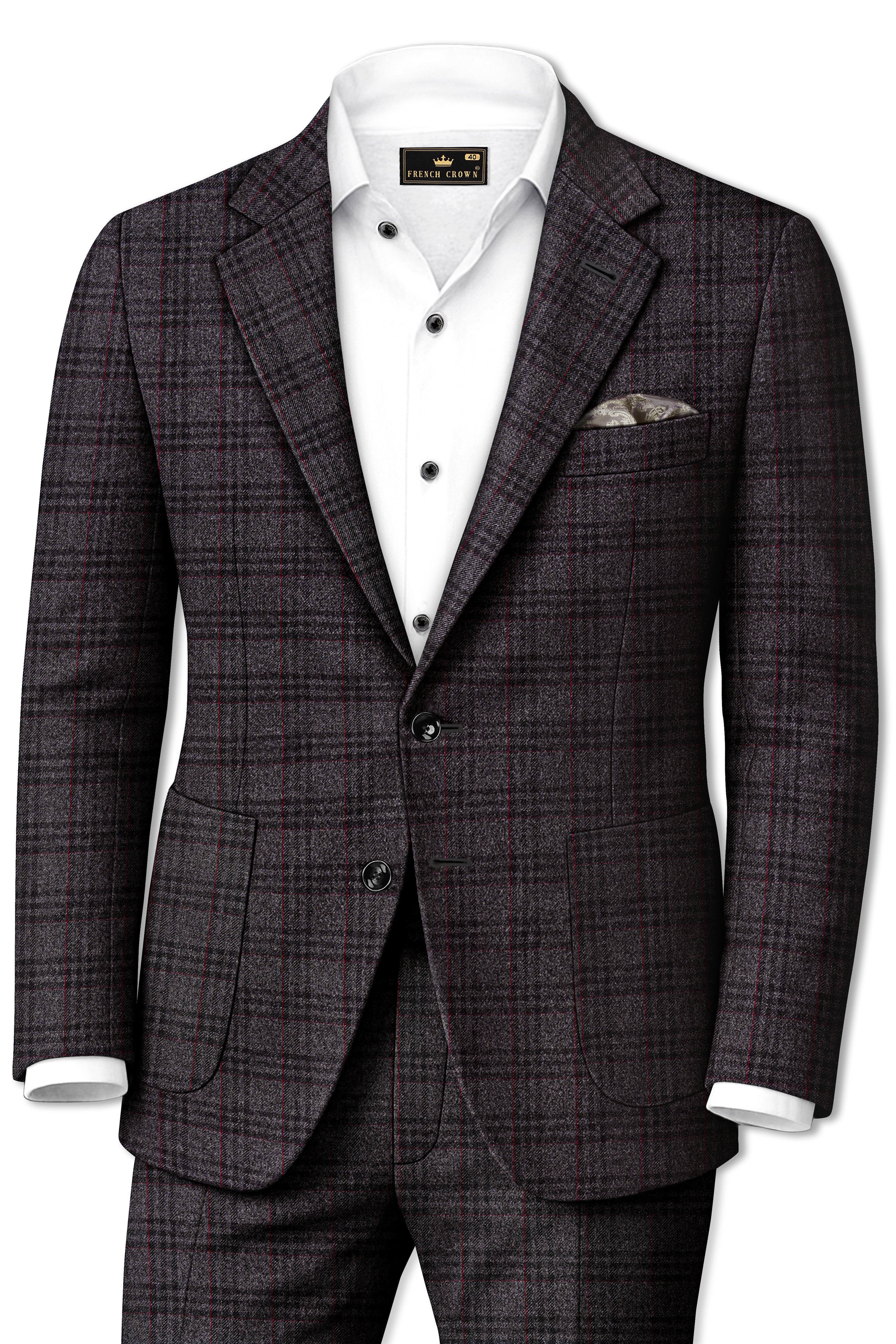 Velours-Ship Gray Plaid Tweed Single Breasted Sports Suits