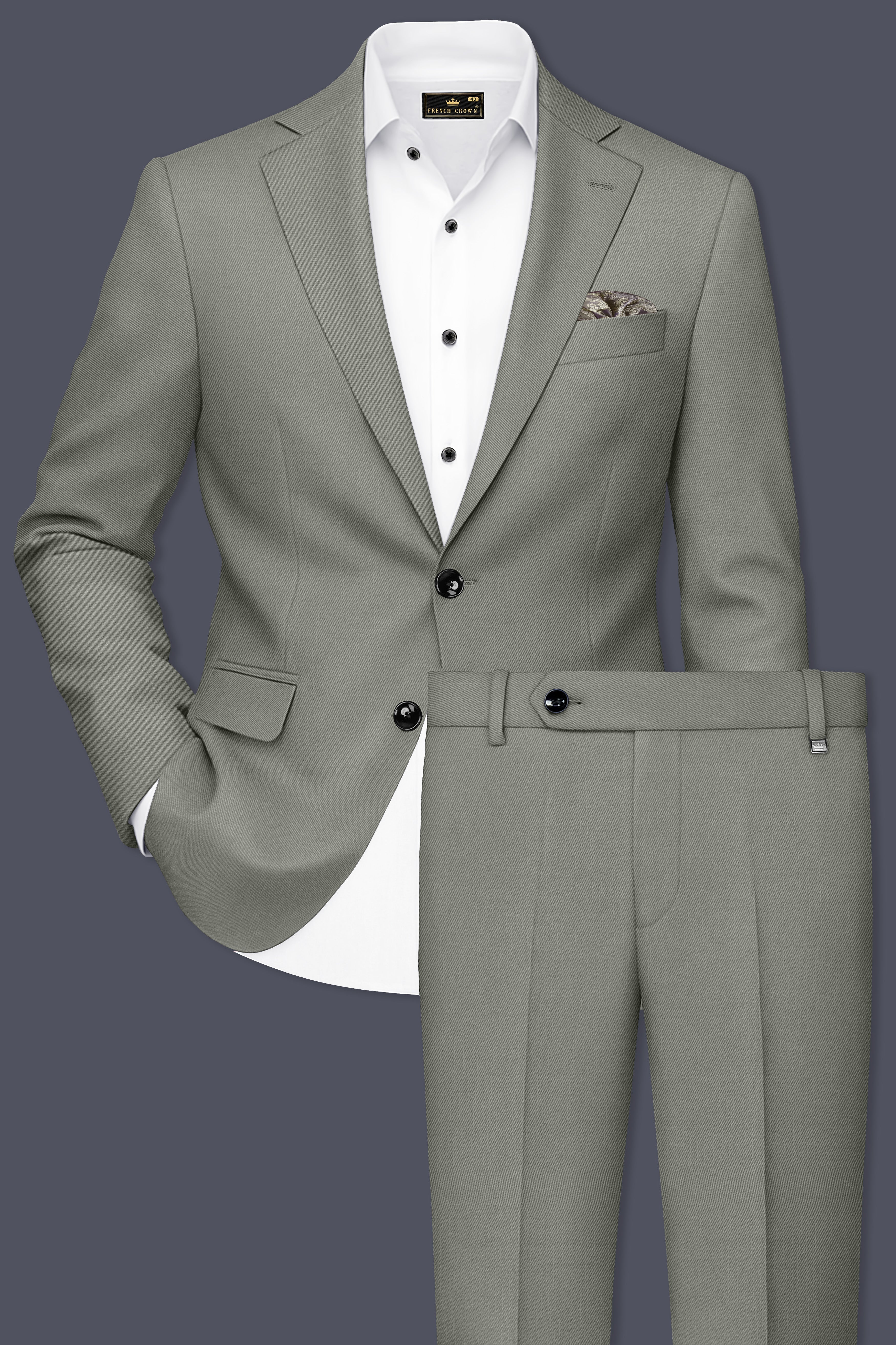 Verdure-Sage Green Wool Rich Single Breasted Slight Stretch Suits