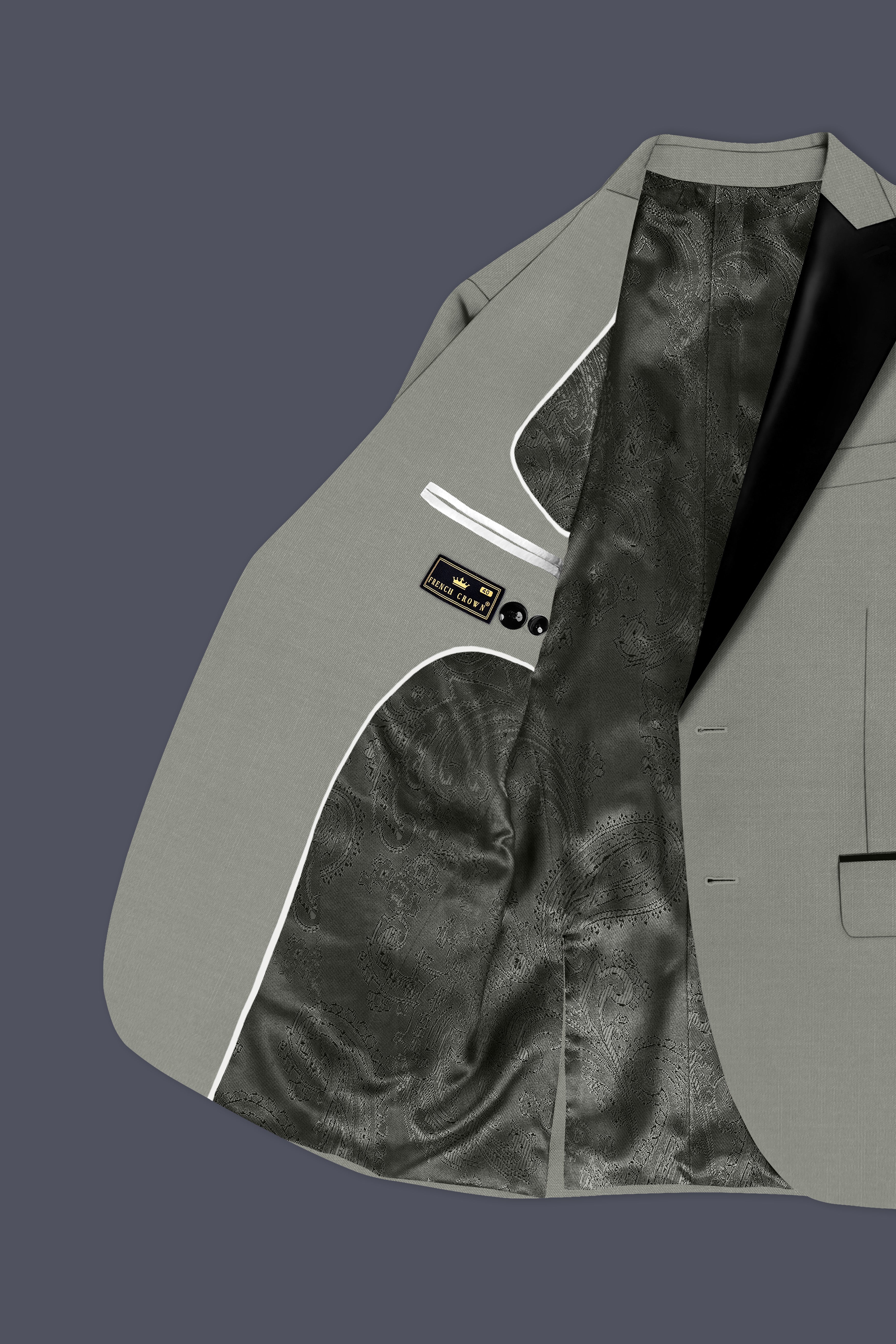 Verdure-Sage Green Wool Rich Peak Lapel Tuxedo Slight Stretch Suits