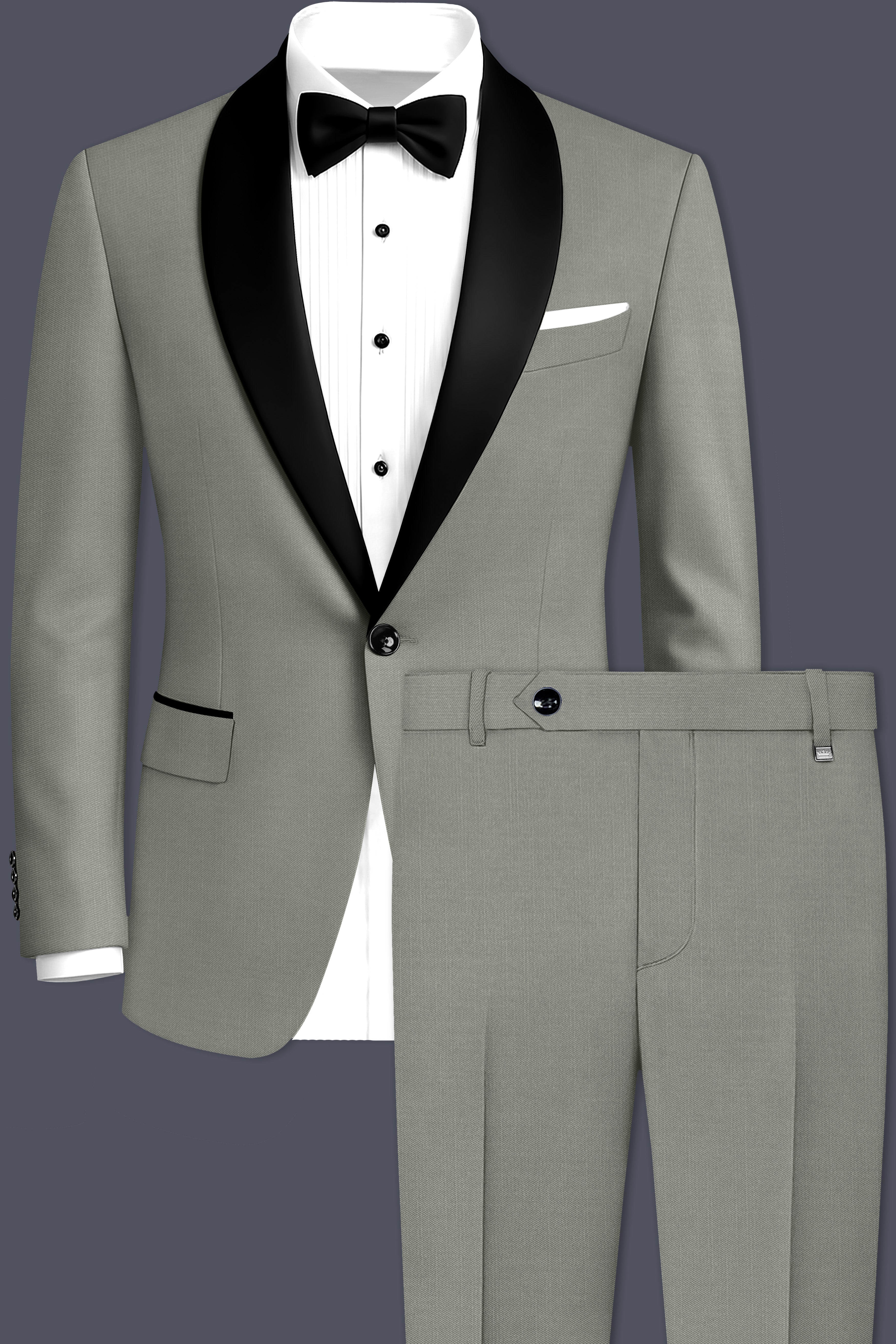 Verdure-Sage Green Wool Rich Tuxedo Slight Stretch Suits