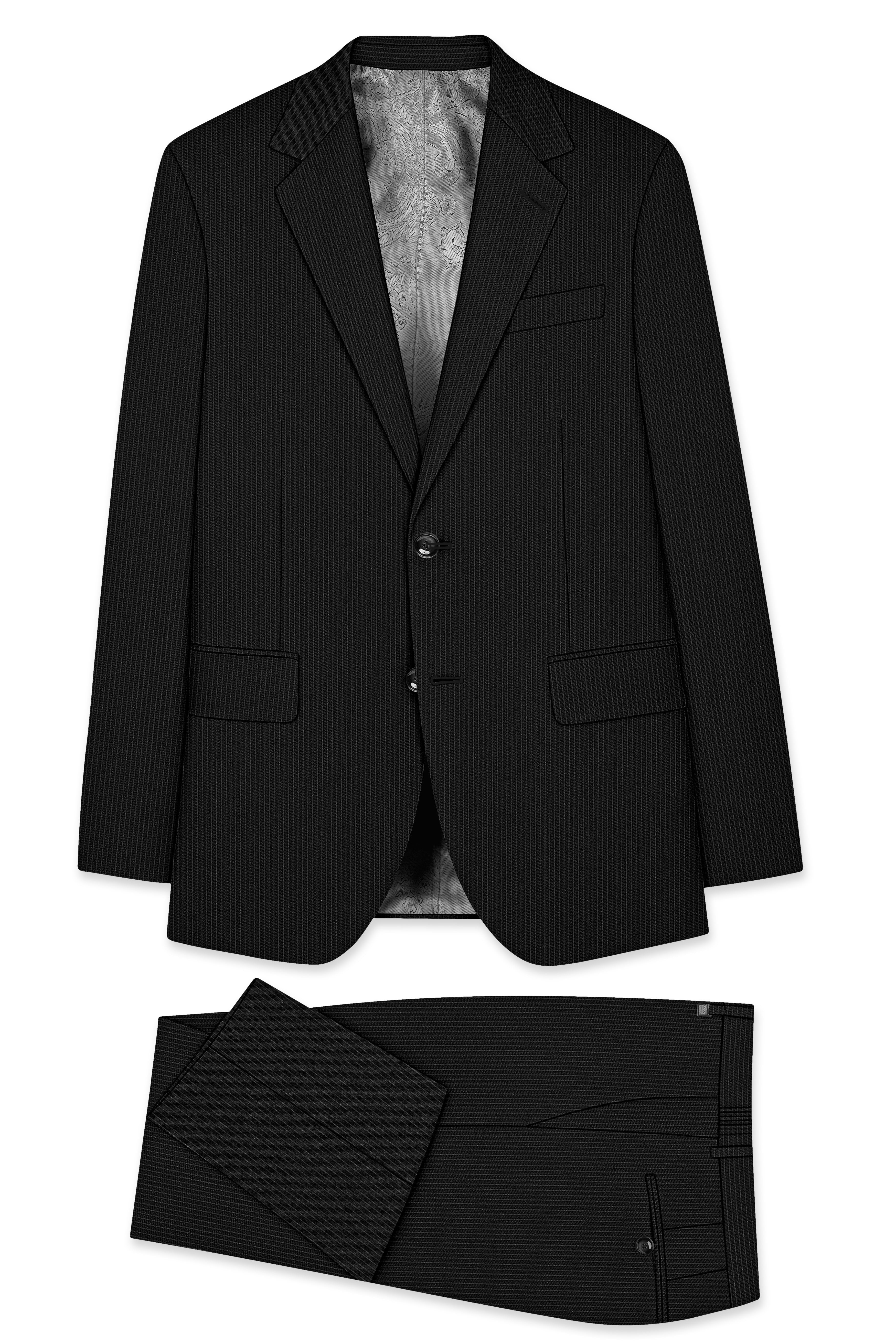 Aurejax-Jade Black Pencil Striped Wool Rich Slight Stretch Single Breasted Suit