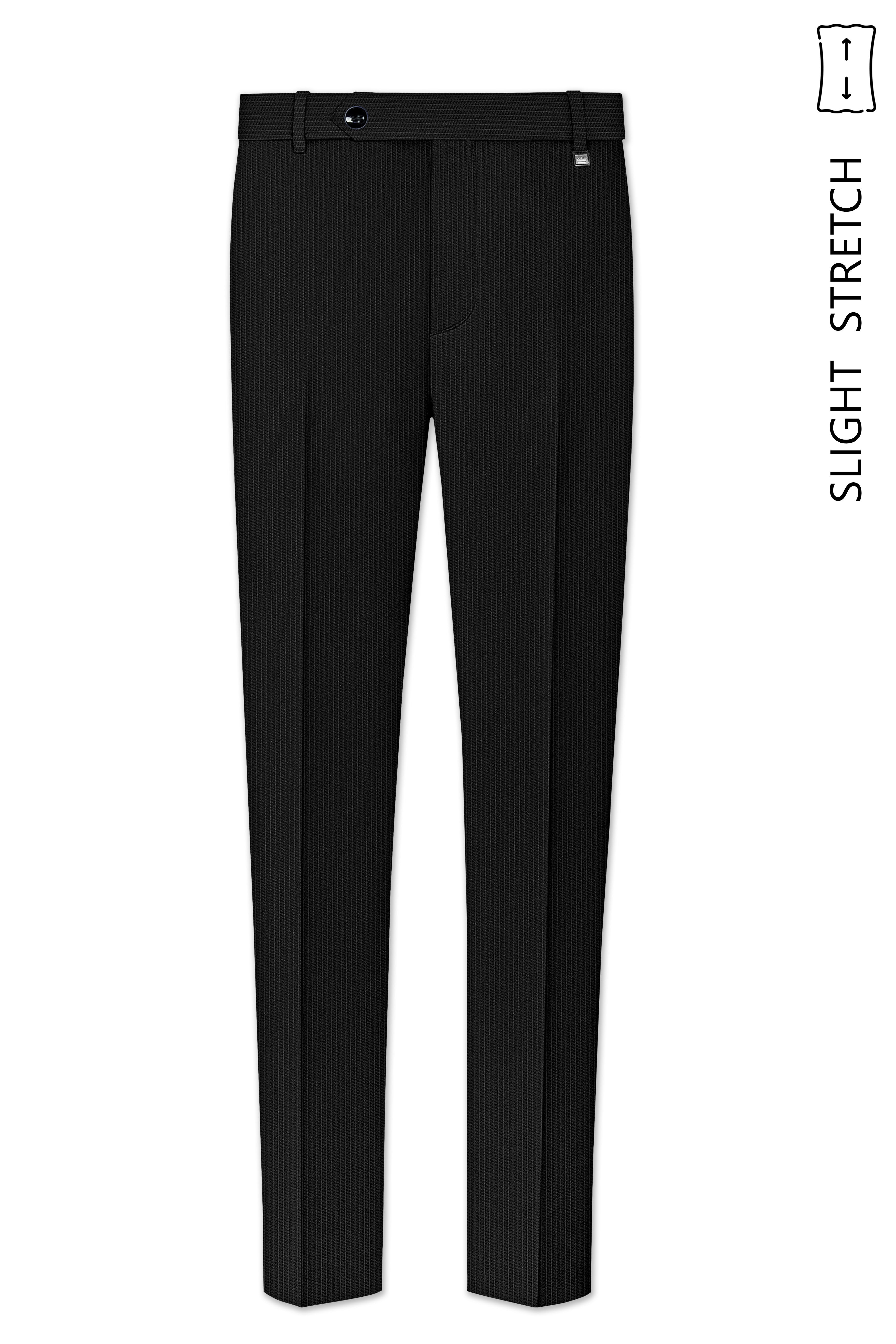 Aurejax-Jade Black Pencil Striped Wool Rich Slight Stretch Single Breasted Suit