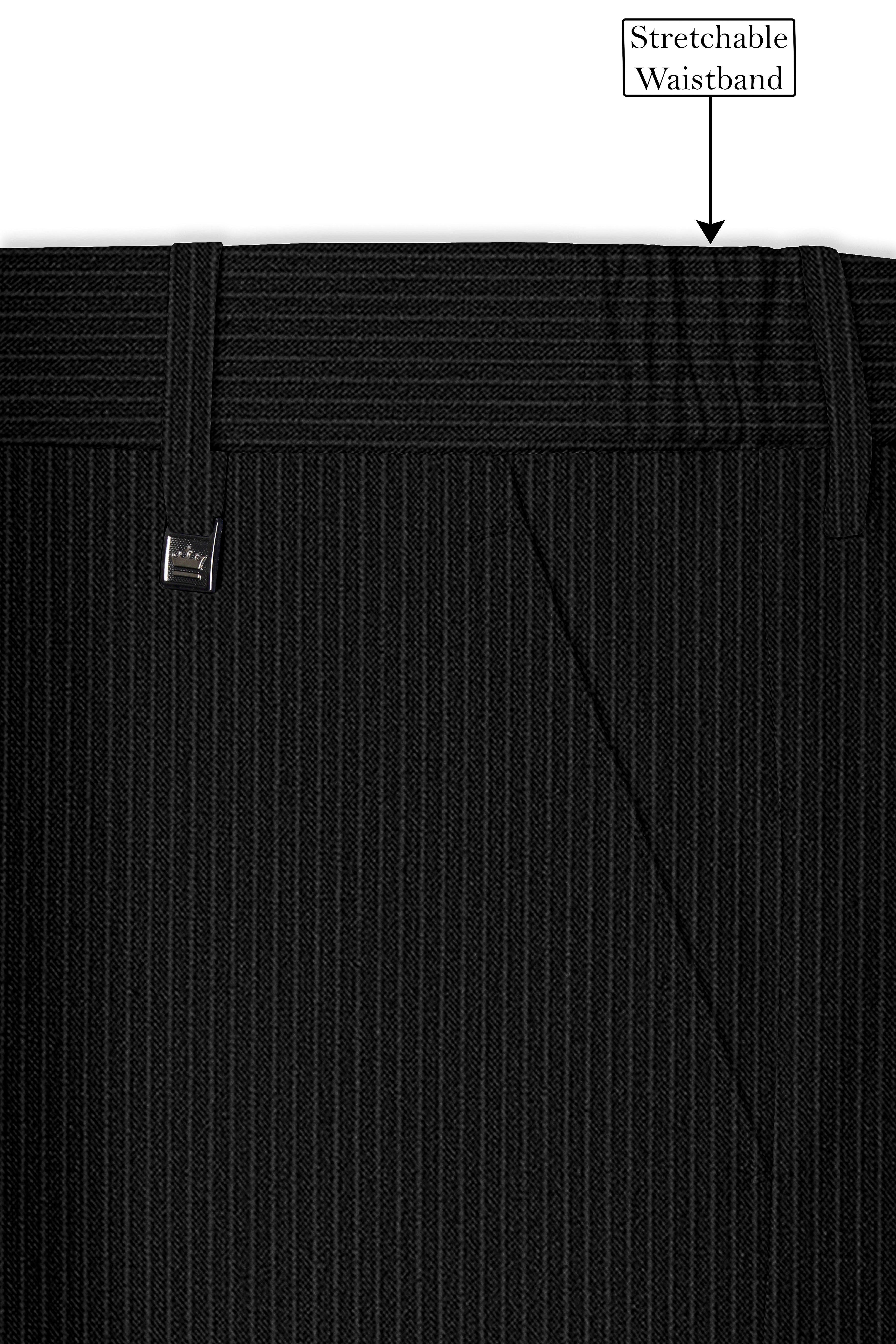 Aurejax-Jade Black Pencil Striped Wool Rich Slight Stretch Single Breasted Suit