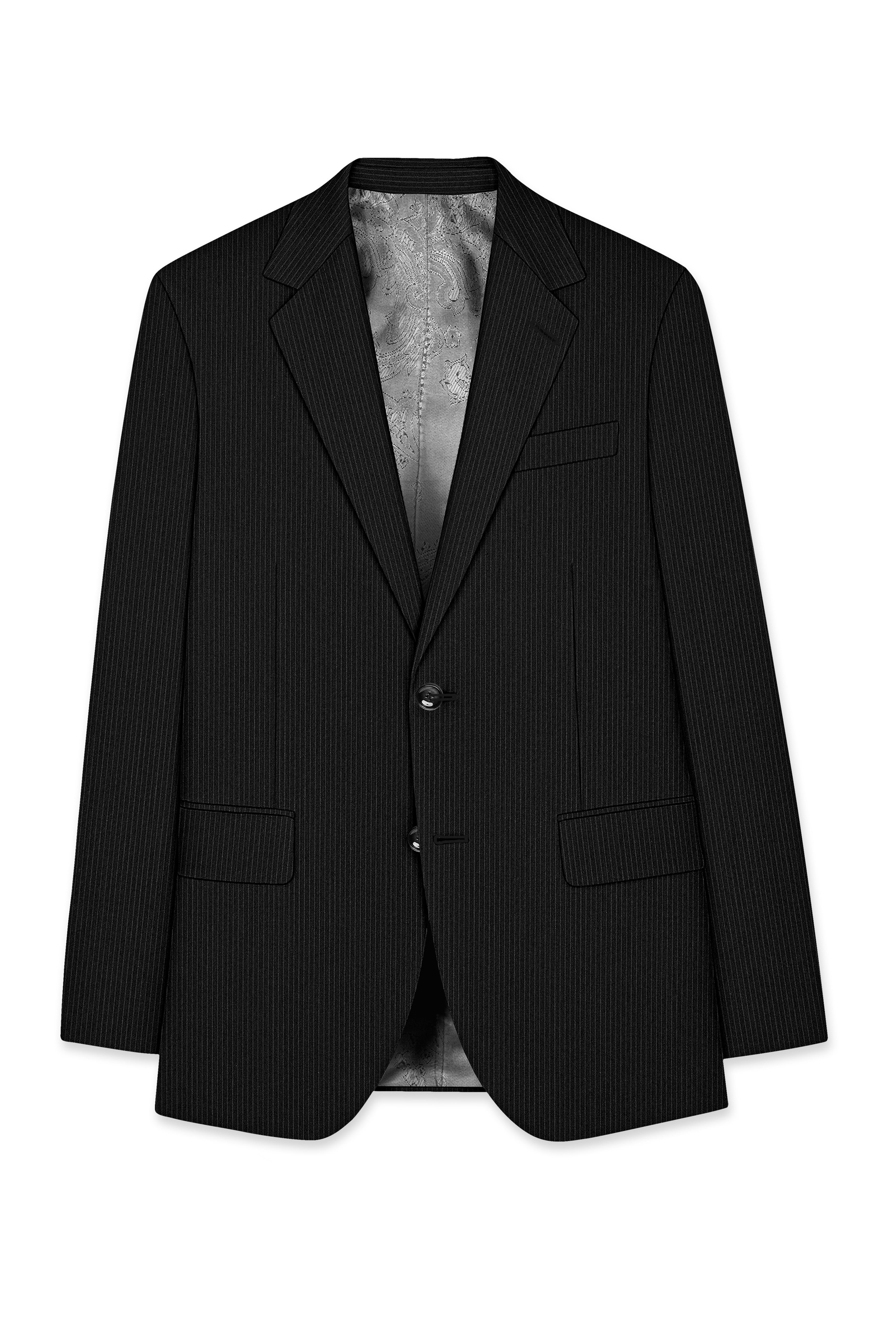 Aurejax-Jade Black Pencil Striped Wool Rich Slight Stretch Single Breasted Suit