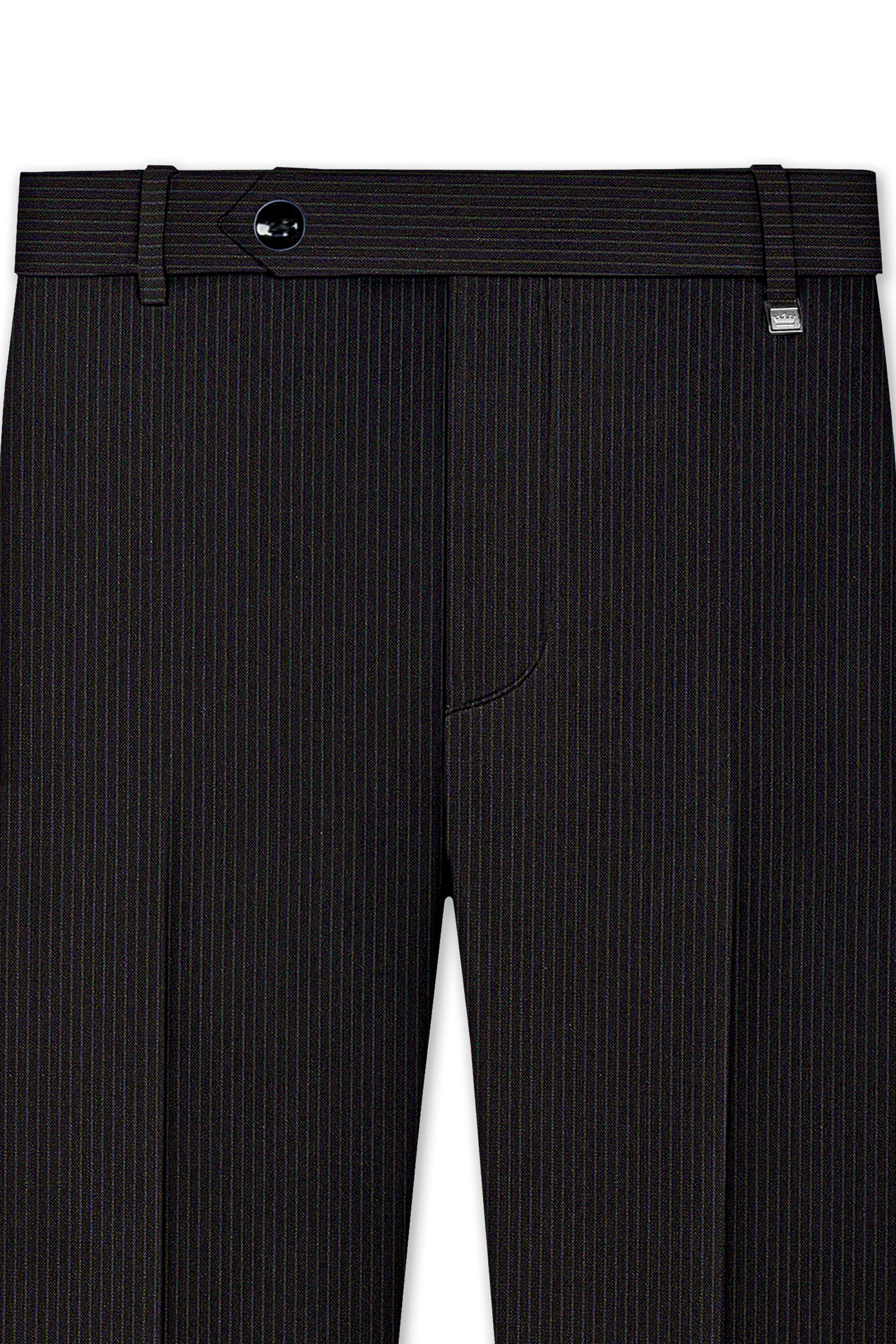 Imperio-Umber Brown Pencil Striped Wool Rich Slight Stretch Single Breasted Suit