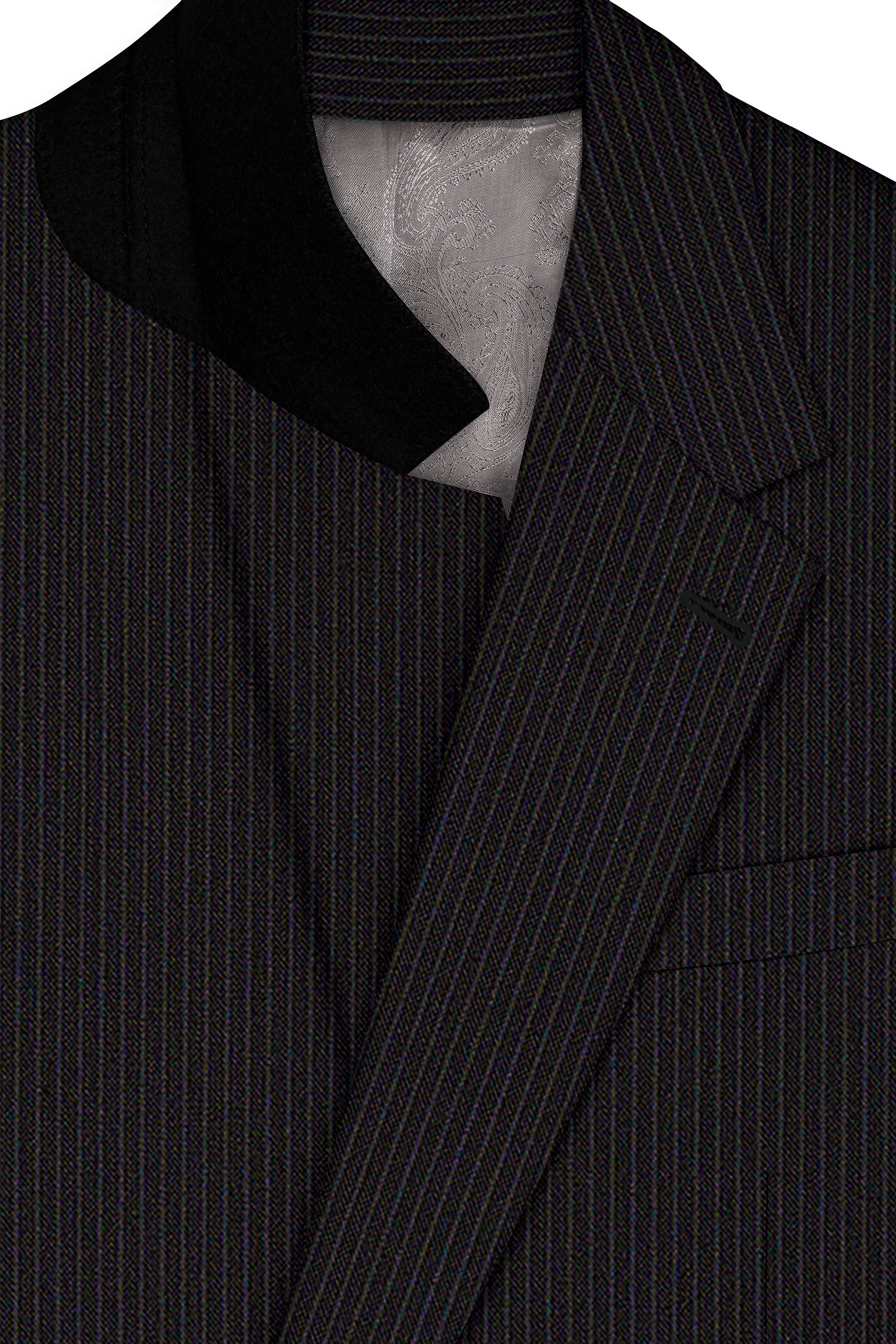 Imperio-Umber Brown Pencil Striped Wool Rich Slight Stretch Single Breasted Suit