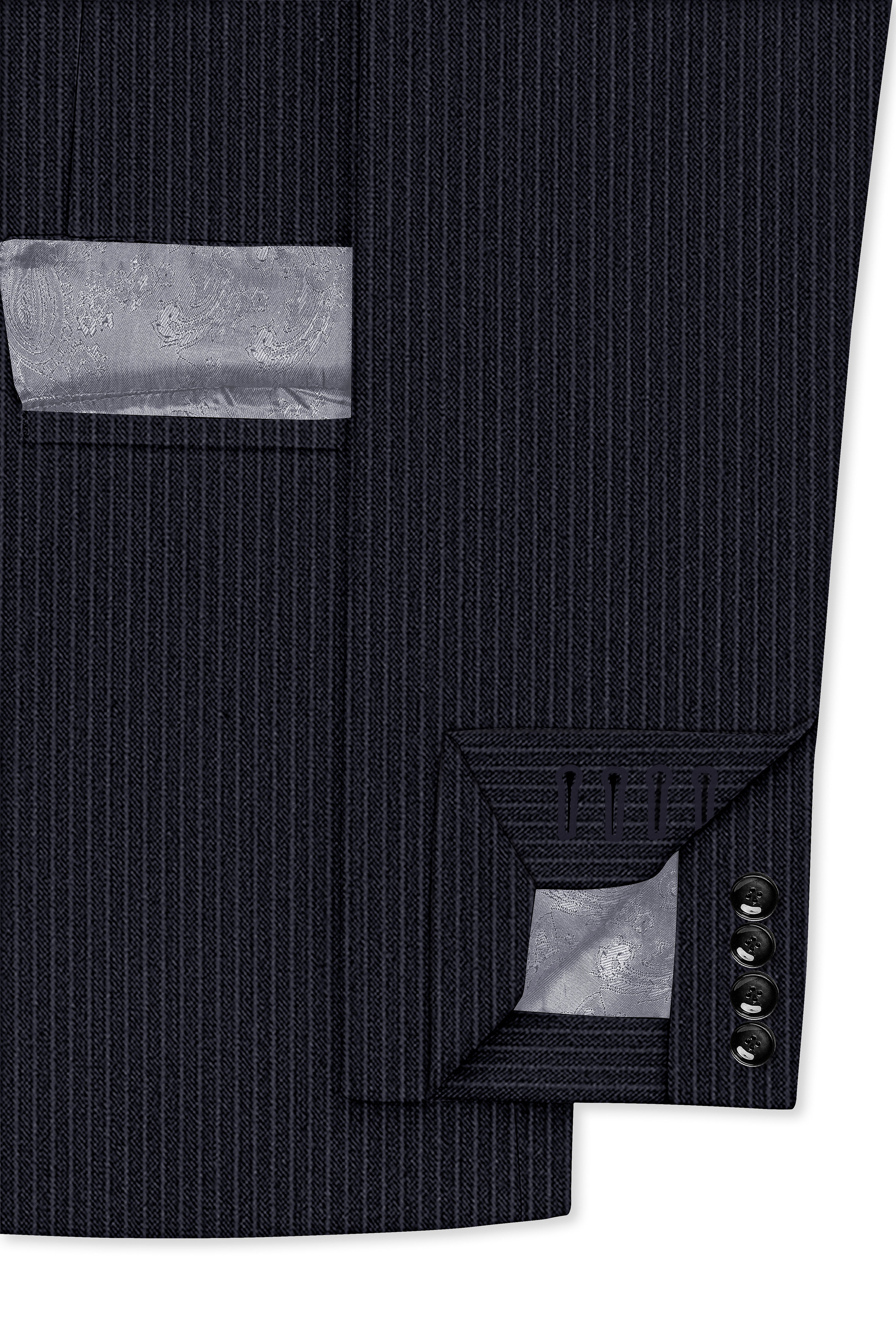 Cosmire-Space Blue Pencil Striped Wool Rich Slight Stretch Single Breasted Suit