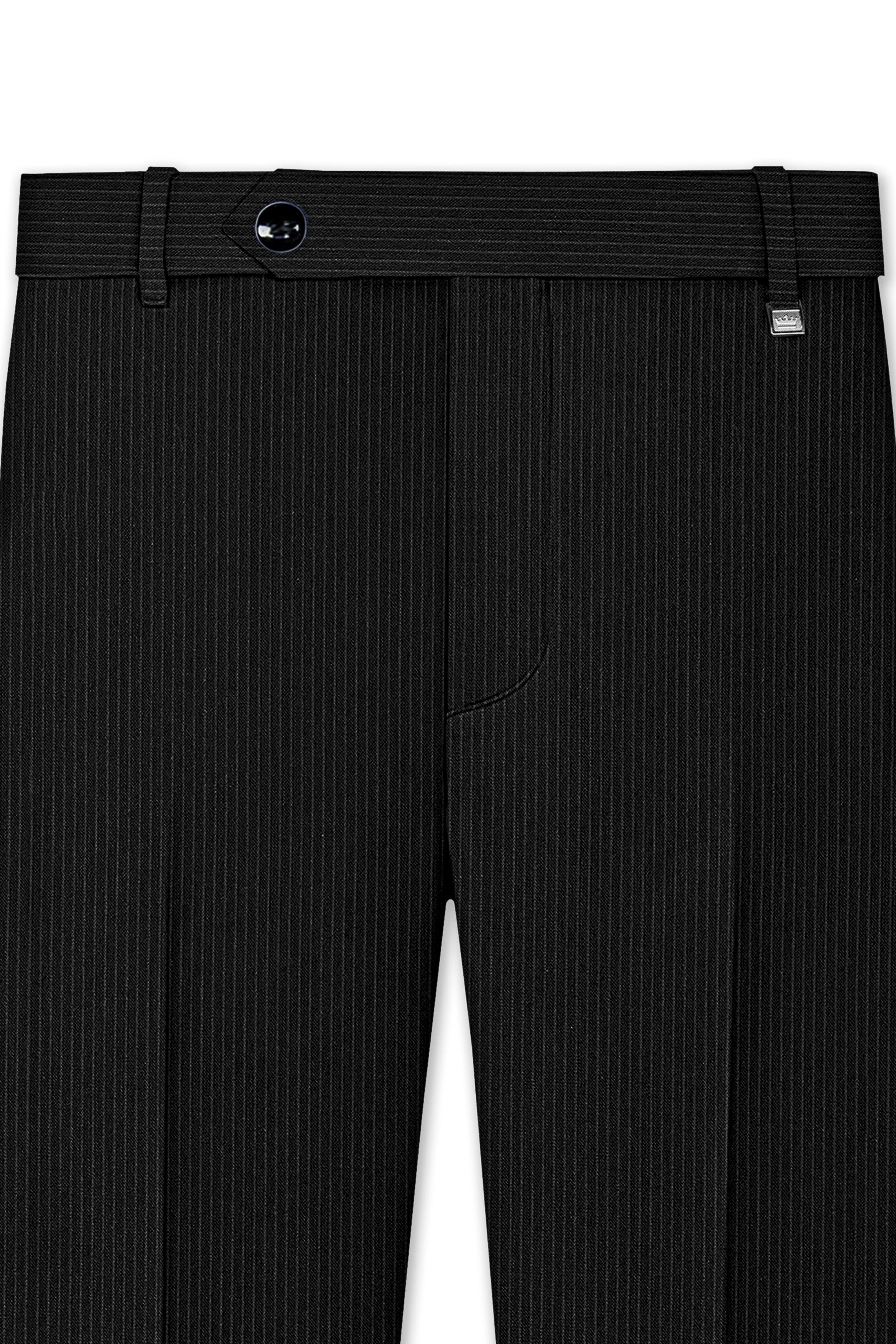 Aurejax-Jade Black Pencil Striped Wool Rich Slight Stretch Double Breasted Suit