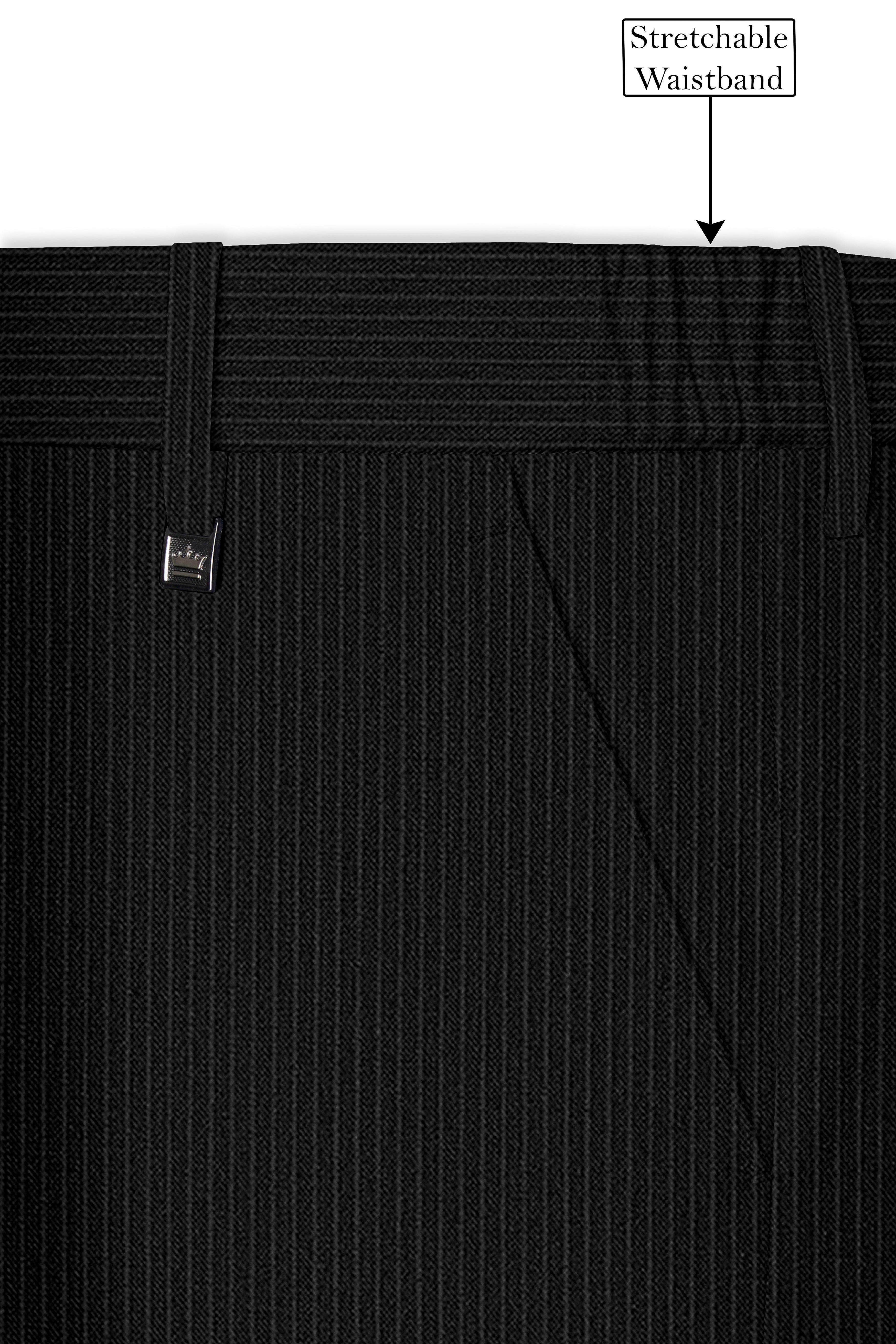 Aurejax-Jade Black Pencil Striped Wool Rich Slight Stretch Double Breasted Suit