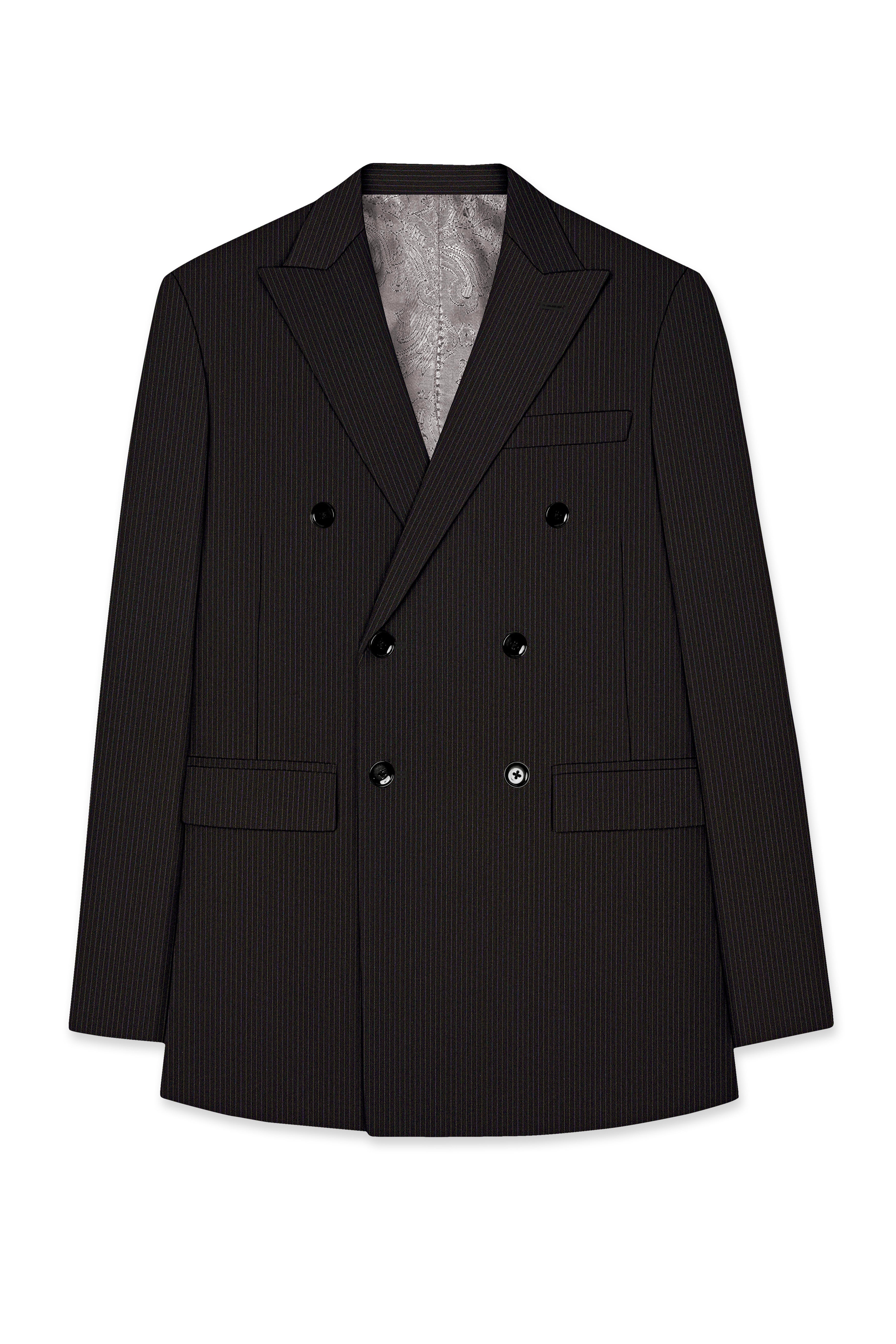 Imperio-Umber Brown Pencil Striped Wool Rich Slight Stretch Double Breasted Suit